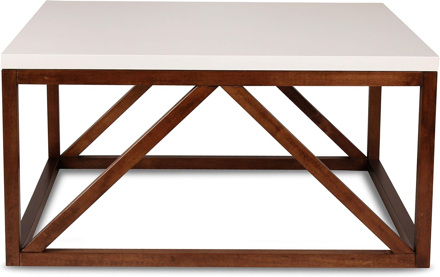 Kate and Laurel Kaya Two-Toned Wood Square Coffee Table with White Top and Walnut Brown Base