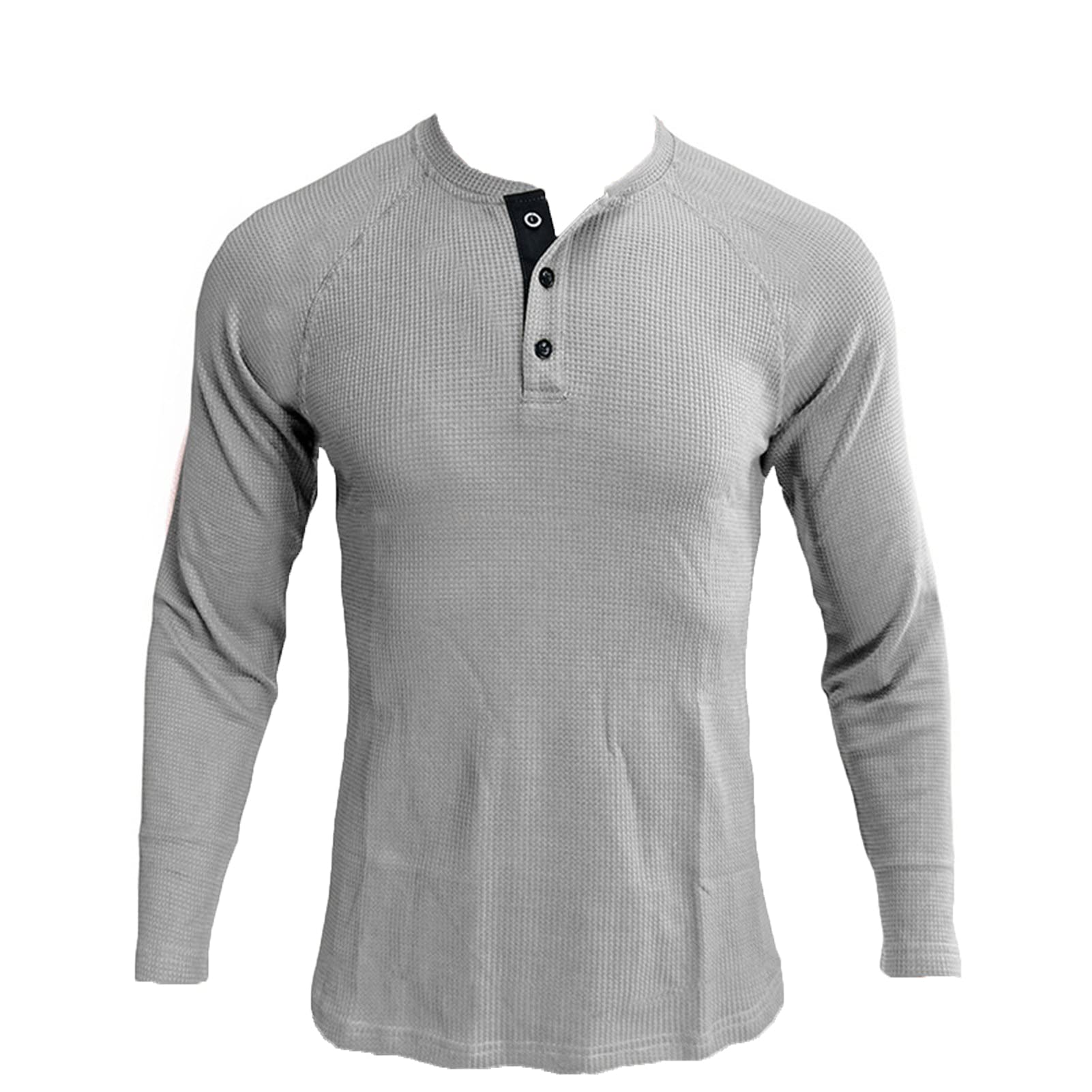 Men's Henley Shirt Long Sleeve Waffle Thermal Underwear Henley Top Casual Slim Fit Lightweight 3 Button T Shirts (Grey1,Large)