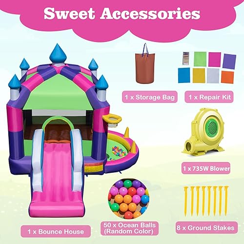 Miniatura 6 de BOUNTECH Casa inflable de rebote con cubierta superior del toldo, casa inflable para niños con tobogán y pozo de pelotas para interiores y