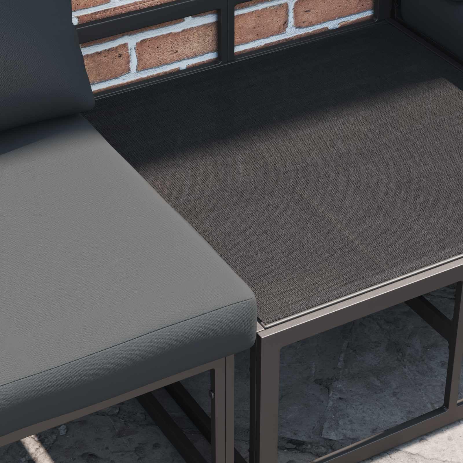 10-częściowy zestaw mebli ogrodowych z poduszką, czarne, aluminium malowane proszkowo, na taras, balkon, do ogrodu, z regulowanymi nóżkami, odporny na warunki atmosferyczne, zestaw