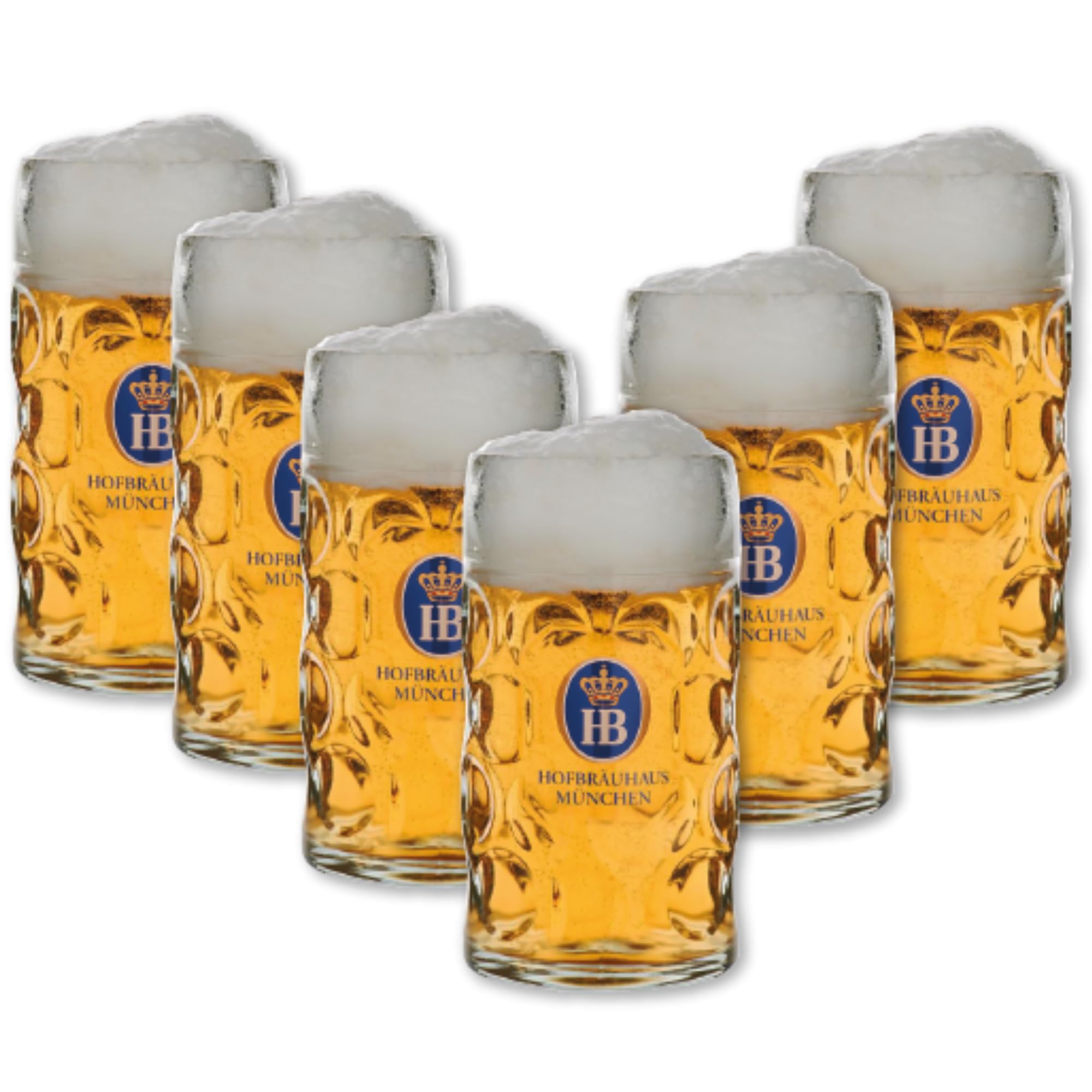 Hofbräuhaus München Isarseidel Lot de 6 chopes à bière de 0,5 l - Chope à bière - Chope à bière avec blason HB et inscription traditionnelle (6 pièces, 0,5 l)