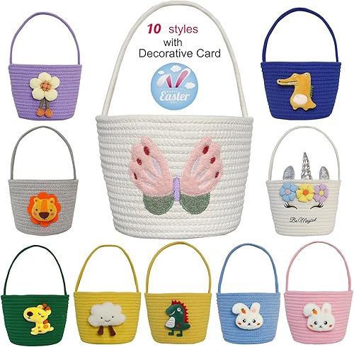 Miniatura 24 de Cesta de Pascua, cestas de Pascua para niños, cesta de Pascua para bebés con asa, cesta de huevos de conejo vacía, cestas de Pascua para niños