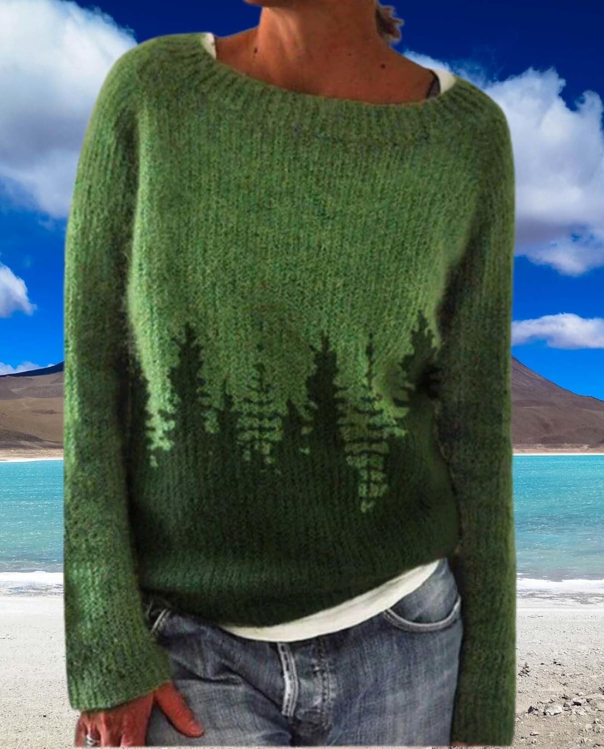 Womens Pullover Vintage Sweater Casual Loose Long Sleeve Knitted Sweater Autumn and Winter Striped Vintage Designs - Image 5