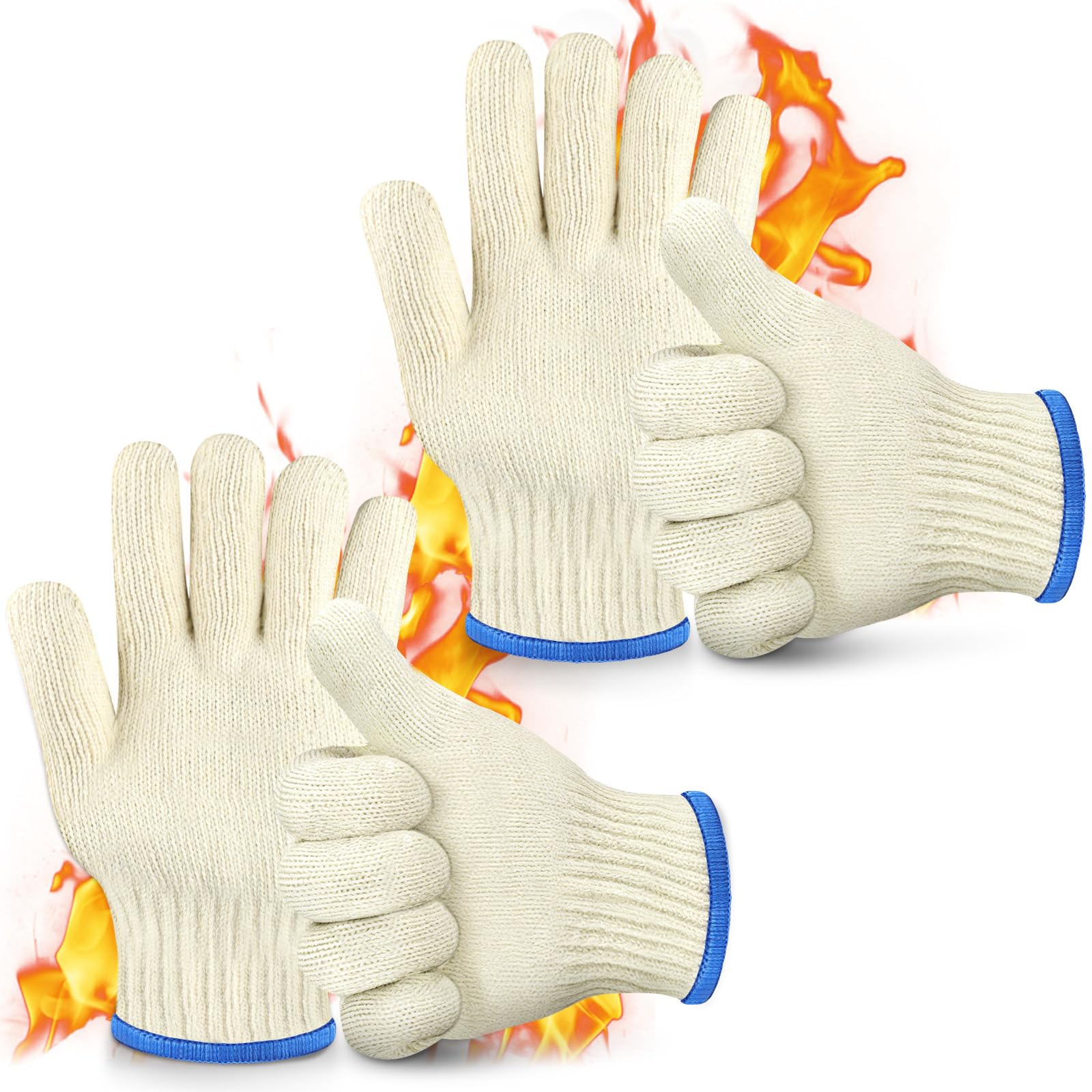 AUAUY Heat Resistant Gloves for Cooking, 2 Pairs Reusable Five Finger Oven Gloves, Thickened Double-layer Knit Heat Resistant up to 482°F/250°C, for Baking, Cast Iron Pan, Fireplace Grilling, Outdoor