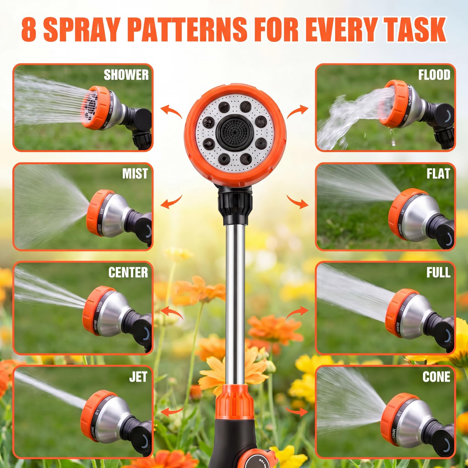 Confezione da 2 bacchette per irrigazione da giardino, 8 modalità, tubo da 3/4 '' con connettore rapido, ugello spruzzatore per giardino, piante, irrigazione agricola, lavaggio auto, ecc (stile