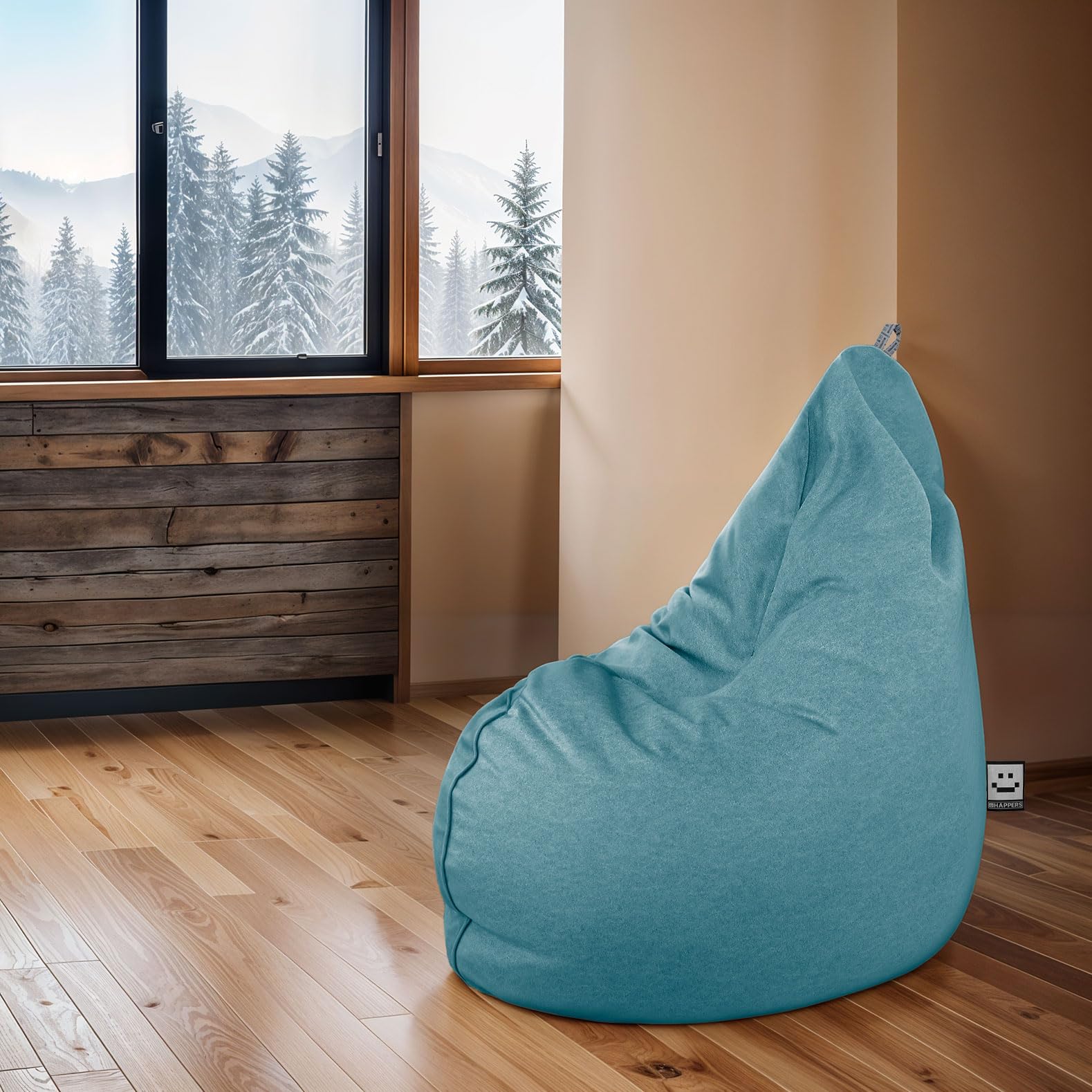 HAPPERS Puff Pera Relax Terciopelo Turquesa, Puff para Salón Tejido Tacto Piel de melocotón