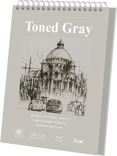 Fuxi Toned Grey Sketch Pad, 9x12 Spiral Sketchbook, 60 Sheets