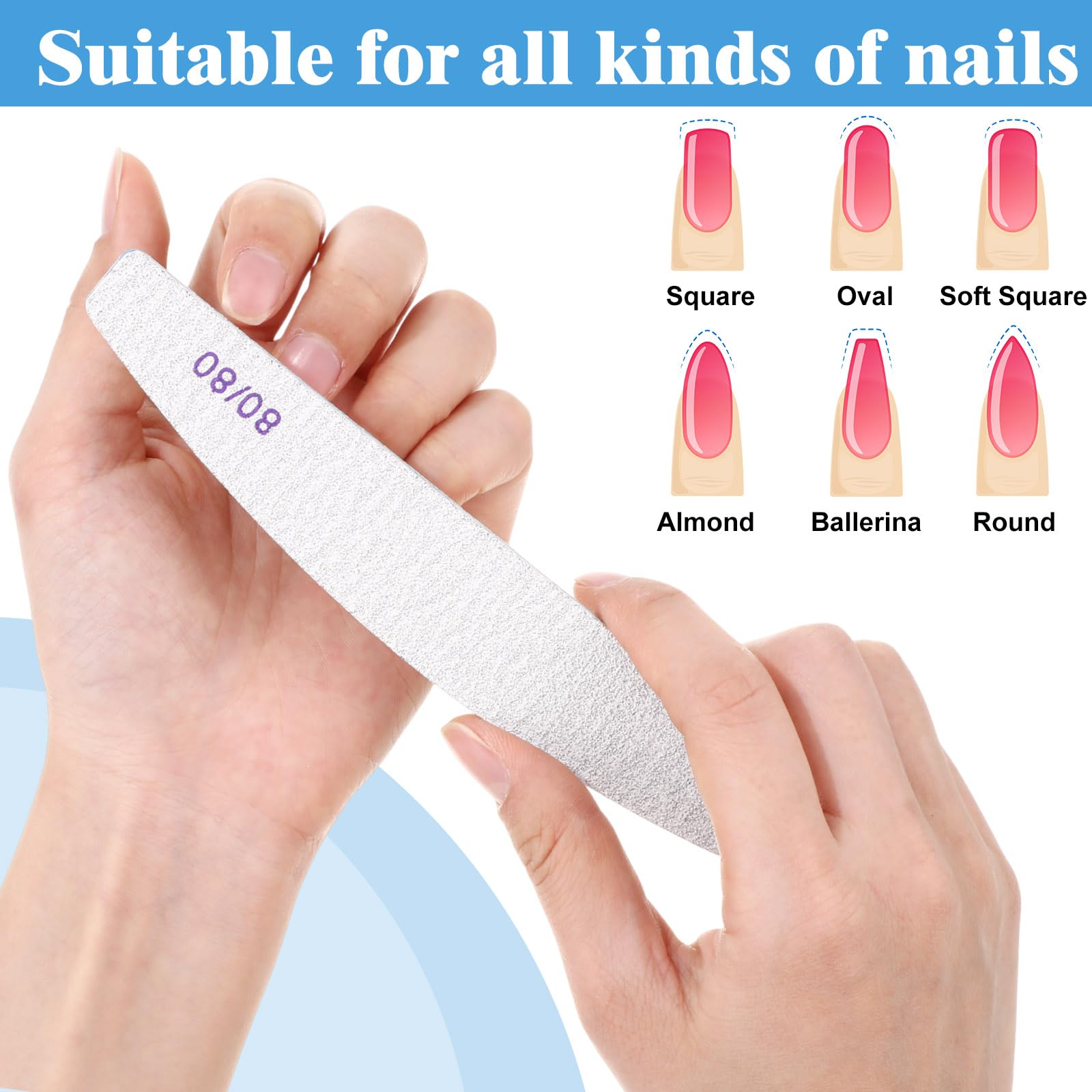 Nagelfeilen, Körnung 100/180, wiederverwendbar, doppelseitig, für Acryl- und Gelnägel, professionelle Fingernagelfeile, Maniküre-Werkzeuge für Feiler, Salon, Pediküre, Schönheit, 200 Stück
