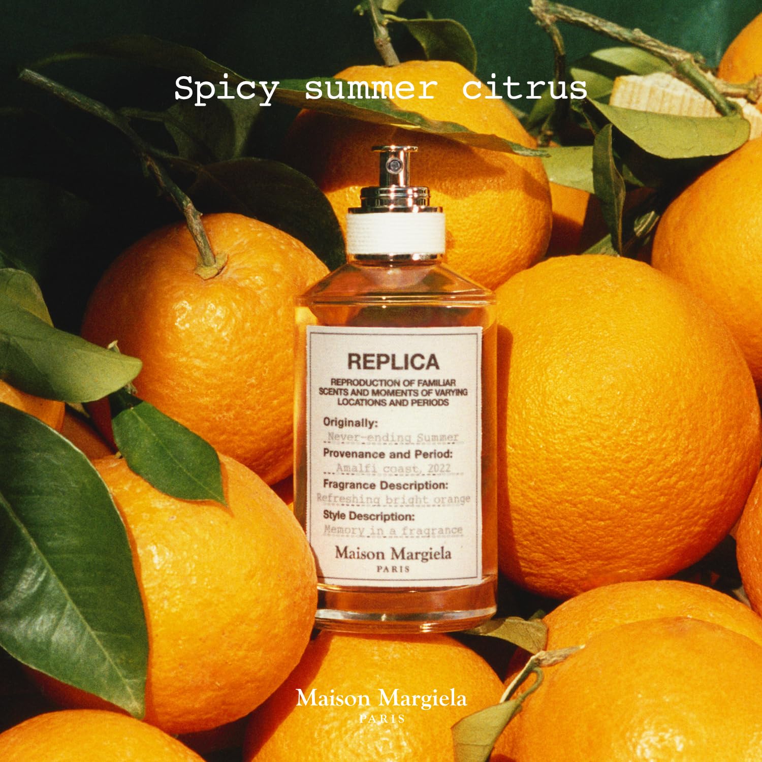 Masion Margiela - Replica - Never Ending Summer Eau de Toilette - Fresh Citrus Scented Fragrance - With Italian Spritz Accord, Bitter Orange & Vetiver - Long Lasting Unisex Body Spray - 3.4 Fl Oz