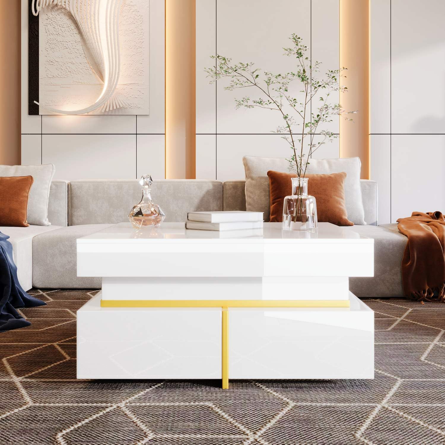 Sweiko salontafel met 4 laden en opbergruimte, opbergkast met kleurenschema en uniek design (wit en zwart