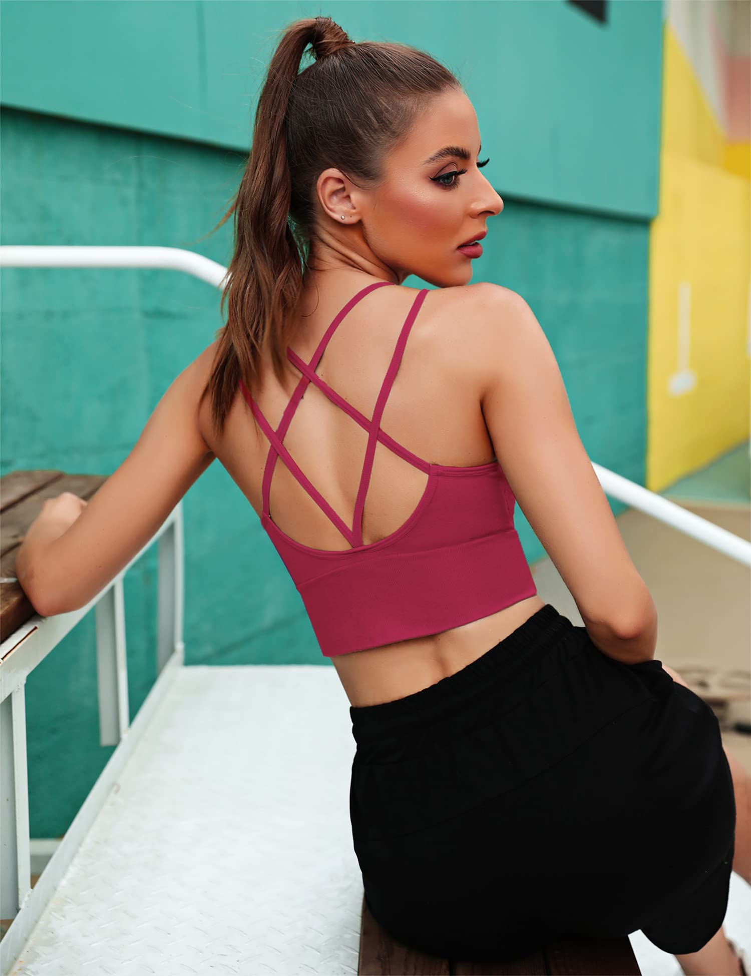 Sykooria Reggiseno Sportivo Donna Top Reggiseno Donna Senza Ferretto con Imbottito Top Donna Fitness Supporto Bustino per Yoga Running S-XL