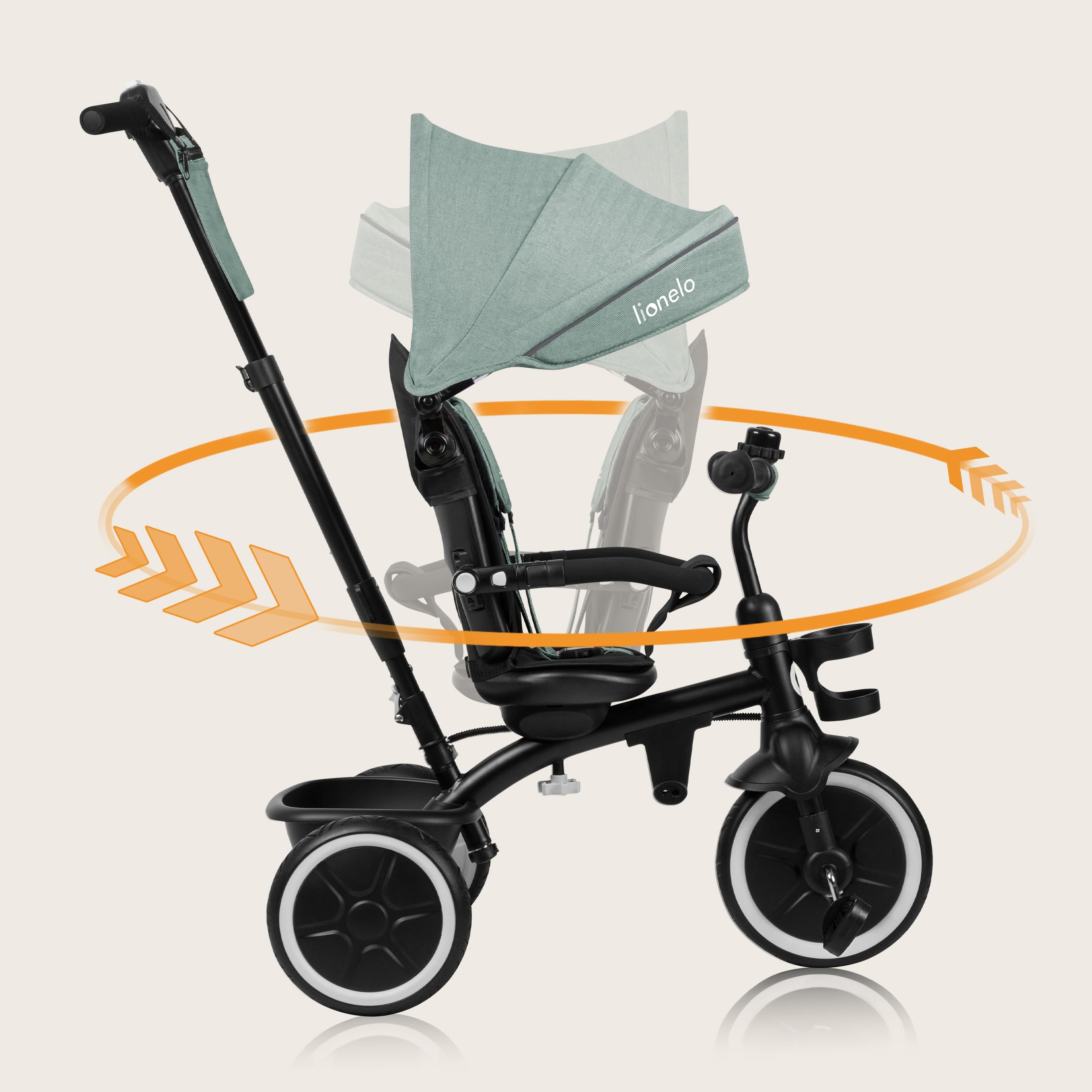 LIONELO Berry Triciclo Multifuncional de Paseo Silla de Paseo de 9 Meses a 5 años a 25 kg Ruedas Grandes de PU, Triciclo Asiento Giratorio 360° Montaje sin Herramientas