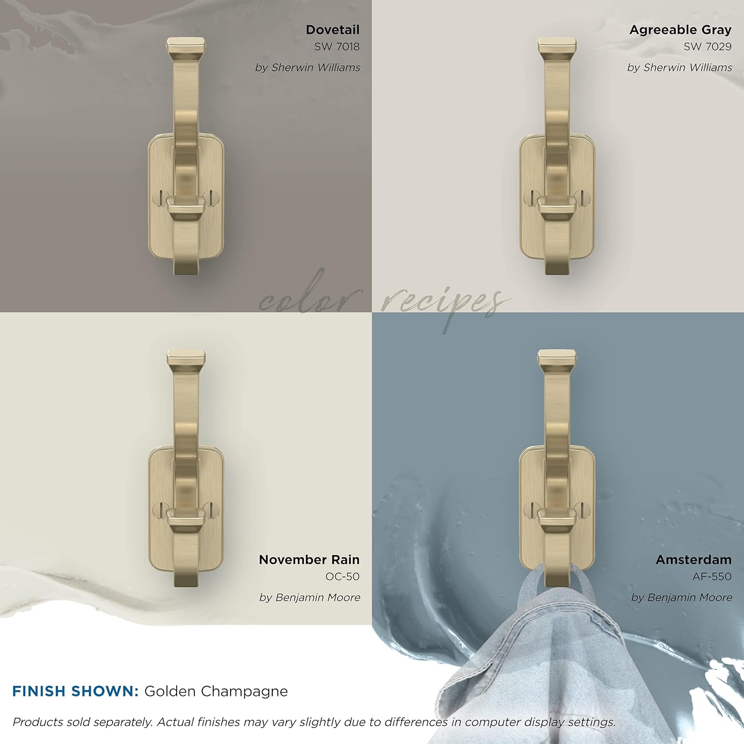 Golden Champagne Double Prong Metal Wall Hook