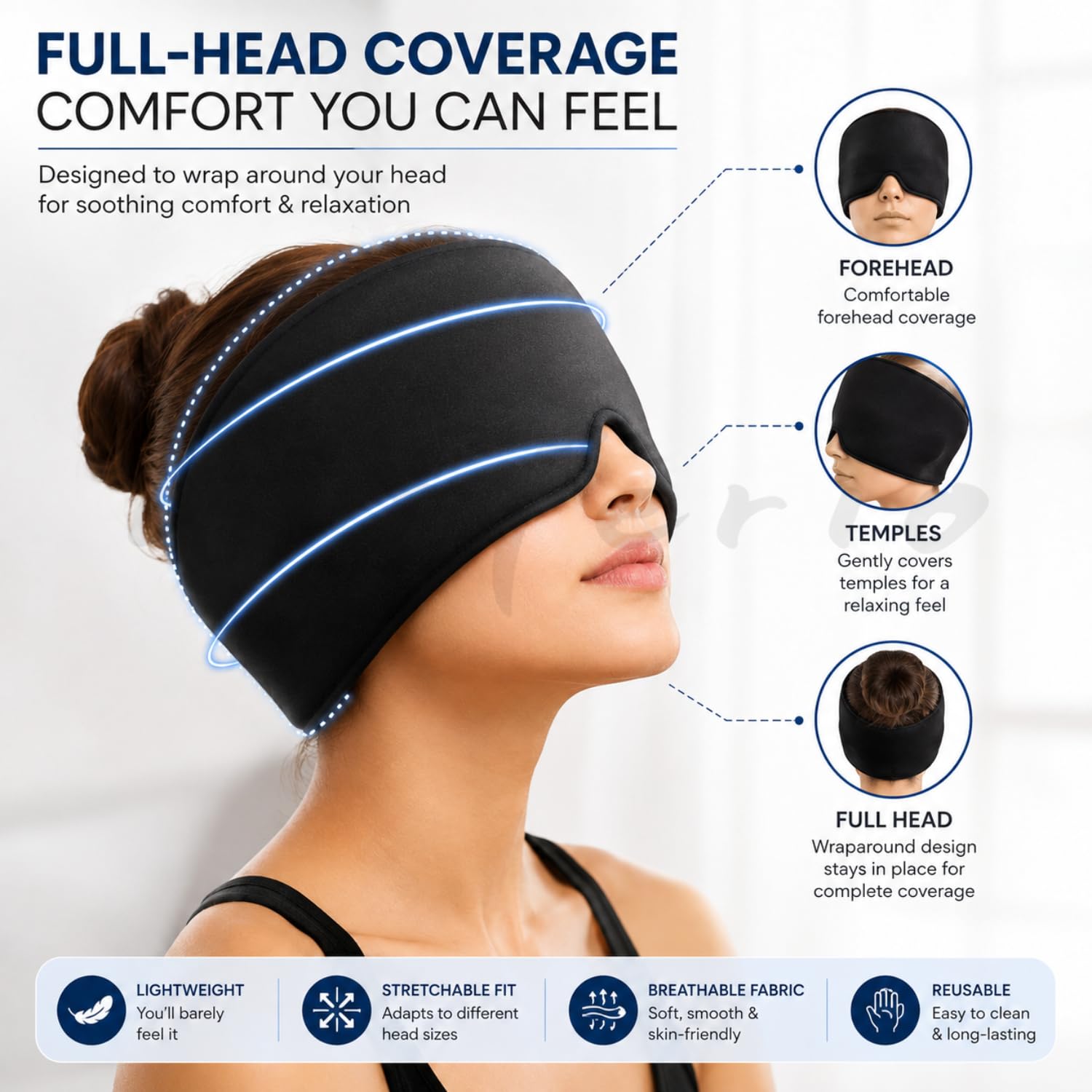 Migraine Relief Cap for Headache, Cooling Compression Head Wrap for Relaxation, Stretchable Full Head Cover for Tension & Sinus Comfort, Reusable Headache Relief Cap for Men & Women (Pack Of 1) — Amazon image 2