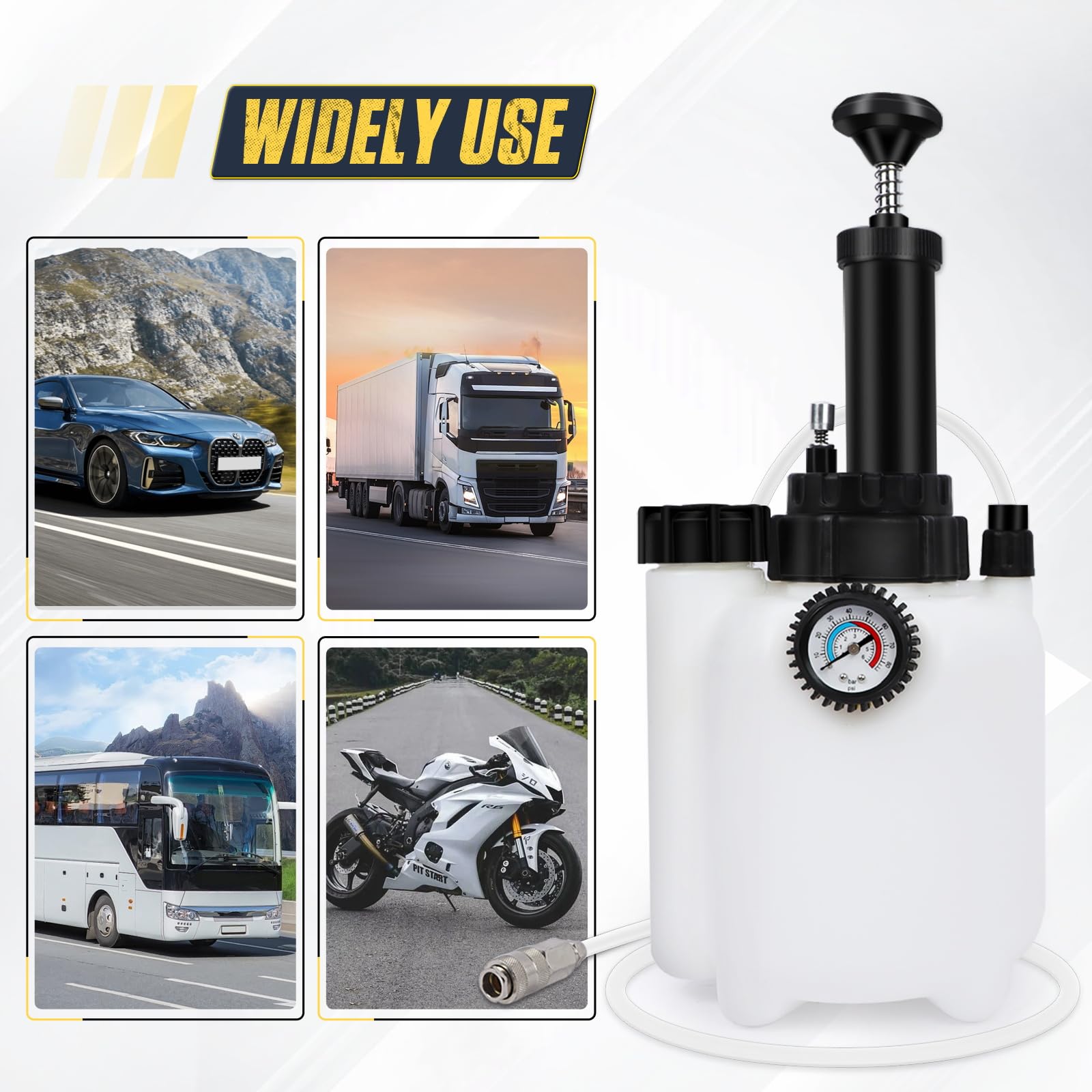 3L Dispositivo para Cambiar el líquido de Frenos Kit de purgado de Frenos para automóviles con depósito de aspiración de 1 litro, 4 adaptadores y Adaptador Universal para purgado de Frenos