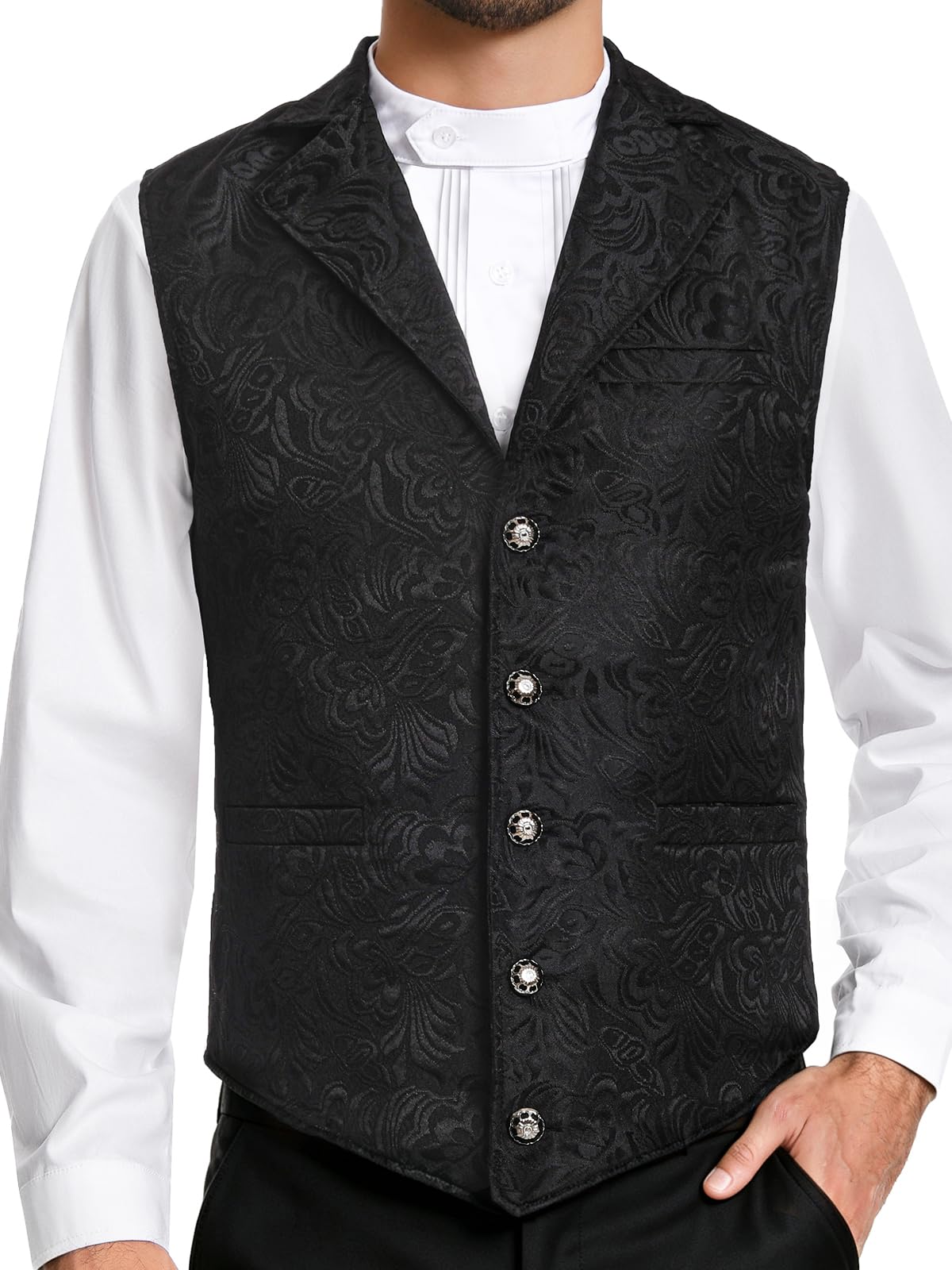 Bivivvy Viktorianischer Anzug Weste Steampunk Herren Floral Hochzeit | Anzugweste V-Ausschnitt Schwarz für Halloween Hochzeiten Firmenveranstaltungen Partys Festliche Anlässe