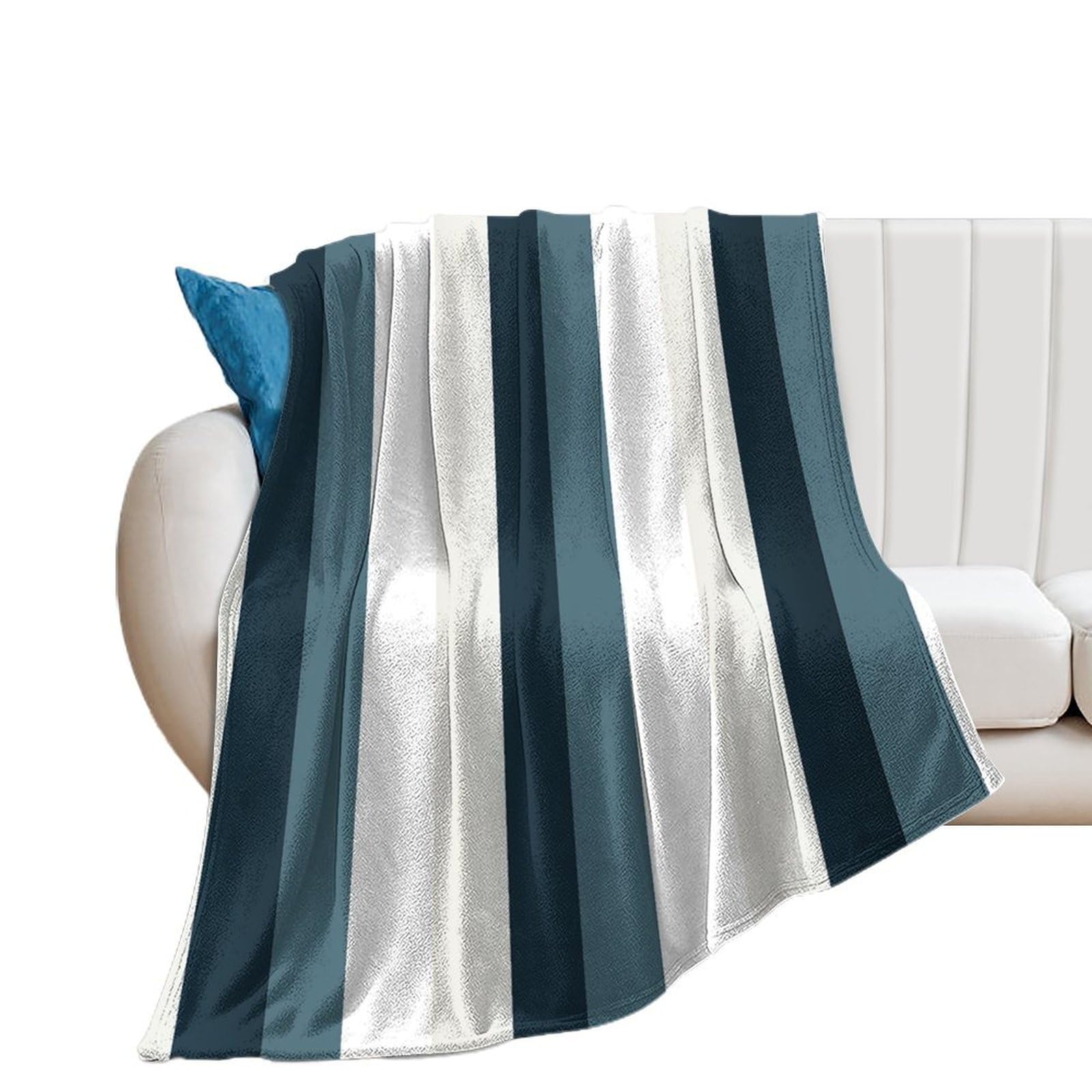 Couverture en flanelle 153 x 203 cm anti-frissons plaid à rayures bleues grand format