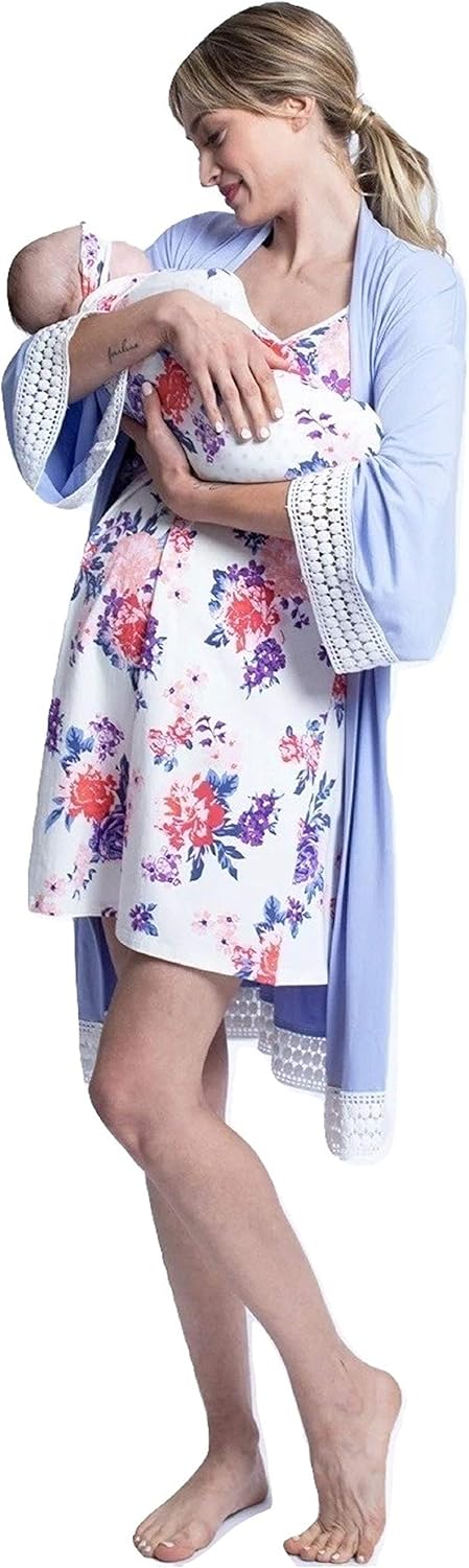 Hospital Robe for Labor, Baby Blanket, Maternity Dress/Gown, XL, White Floral