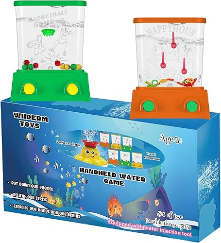 Miniatura 1 de 2 piezas de juegos de mano de agua para niños, lanzamiento de anillos de peces y baloncesto, retro, mini juguete naranja, juego de mano para lanzar