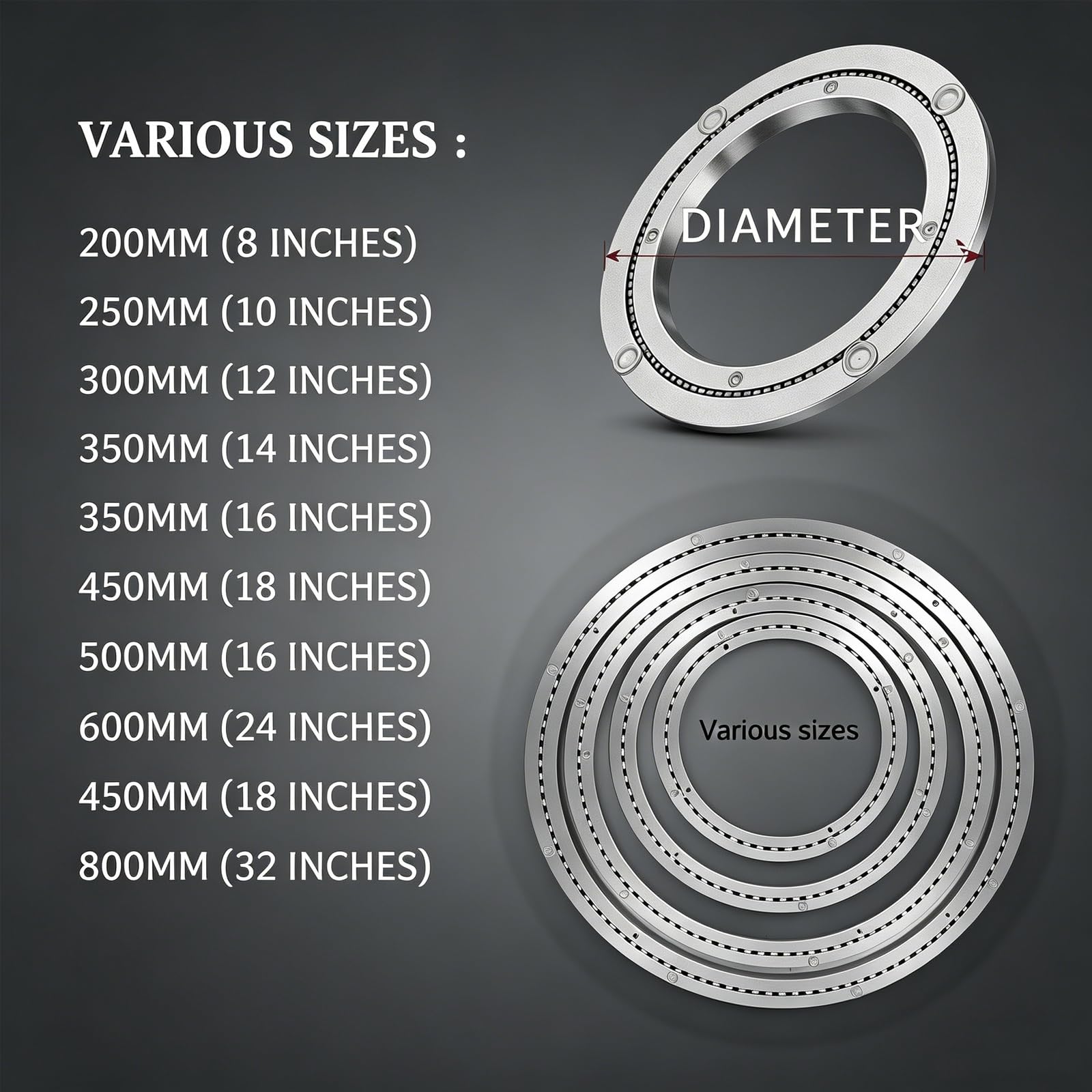 Rodamientos De Plataforma Giratoria,Pista Giratoria,Lazy Susan Giratoria | Placa Giratoria,Plato Giratorio,Metal De Aluminio,Para Hardware De Rodamiento De Plato Giratorio(450mm(18 inches))