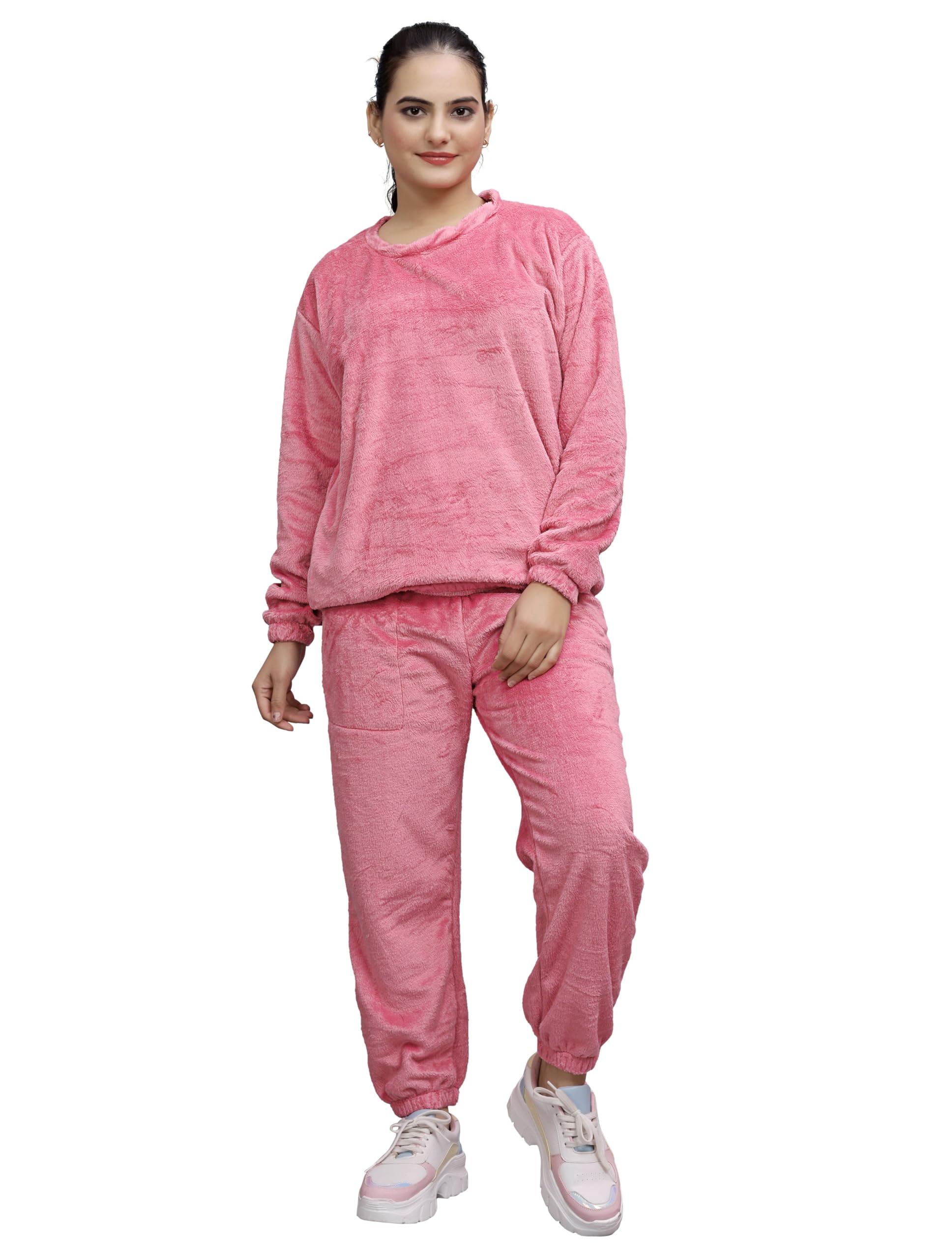 Women Woolen Fur with Fleece Winter Night Suit for Women | Round Neck Full Sleeve Soft and Breathable Wool Solid Night Suit for Girls and Women's-picture-38