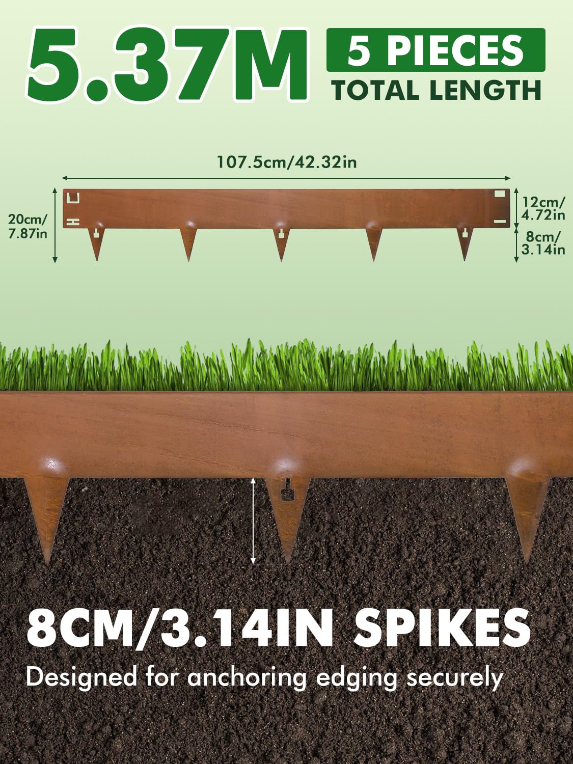 15 Pièces Bordure Jardin Exterieur, Longueur 107.5 cm, Hauteur 15 cm Bordure de Jardin Flexible en Acier Corten, Bordures Jardin Rouillées, Idéal pour Pelouse et Aménagement Paysager