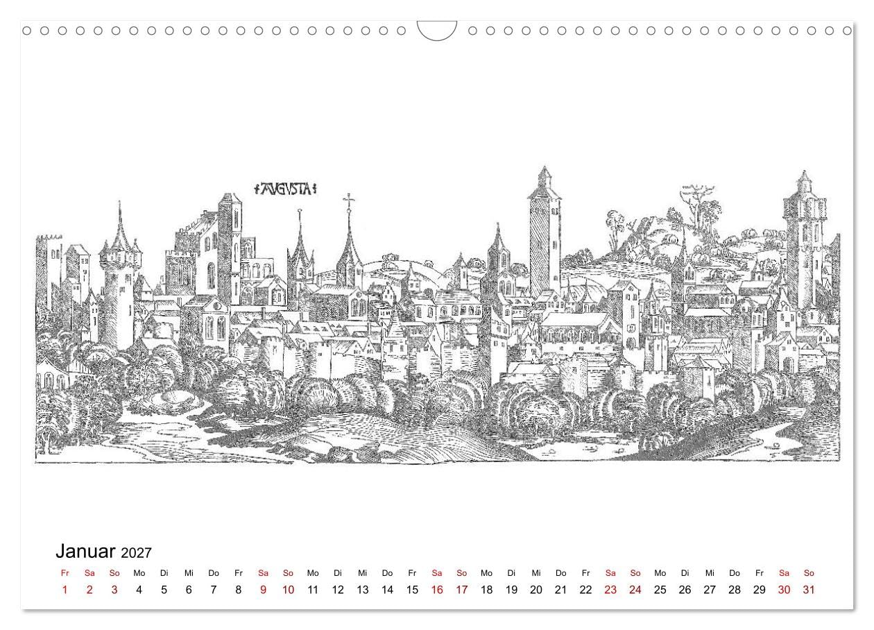 CALVENDO - Schedelsche Weltchronik Deutsche Städte 1493 (Wandkalender 2027 DIN A3 quer), Monatskalender: Deutschland im ausgehenden Mittelalter