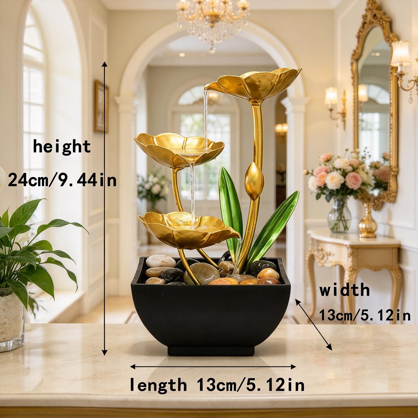 Gold Lotus Fountain - Desktop Waterfall -2