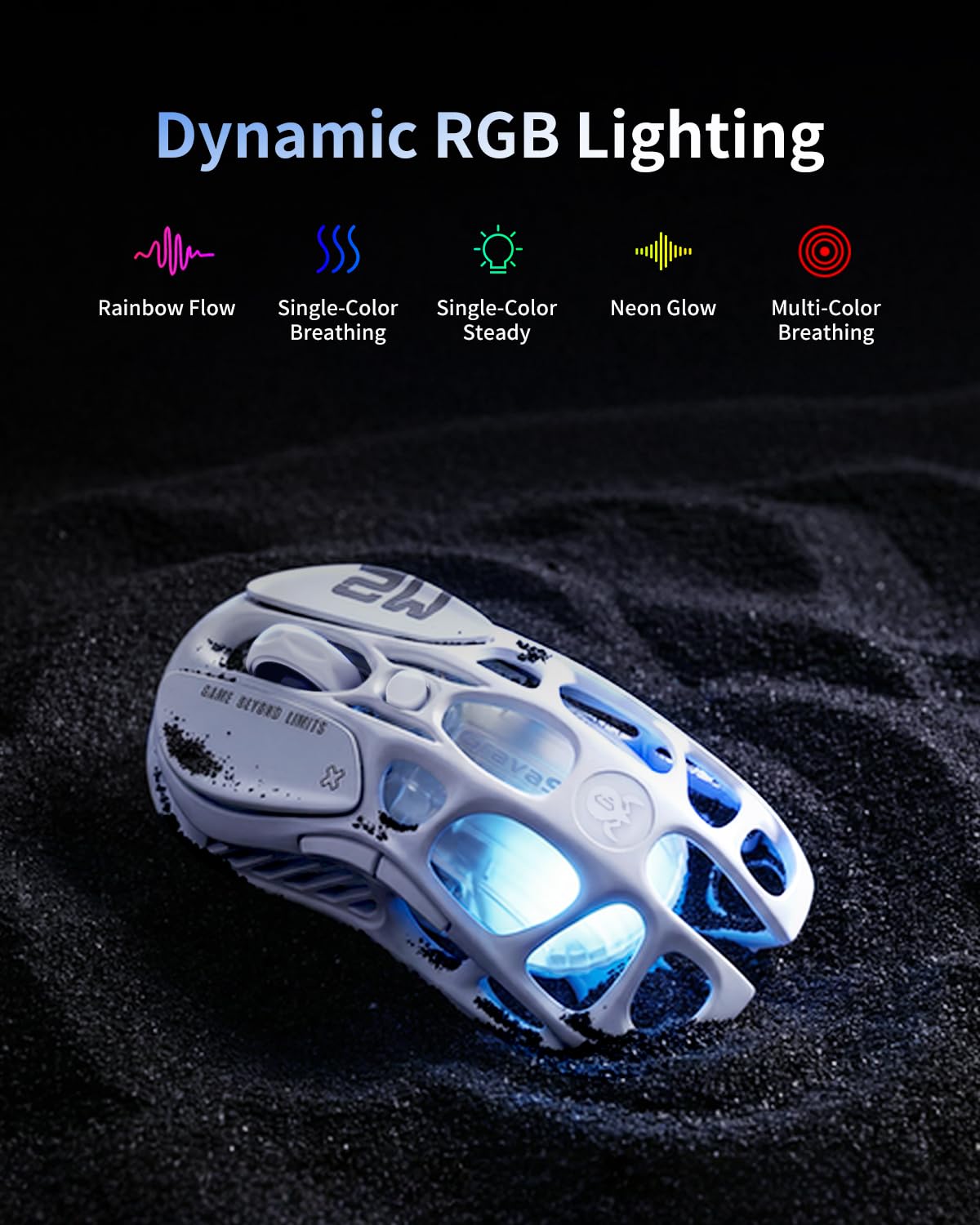 GravaStar Mercury M2, mouse da gioco wireless con 26.000 DPI, sensore PAW3395DM - Design leggero scavato da 79g - 5 pulsanti programmabili - 5 RGB Dynamic Lightsync (Bianco)