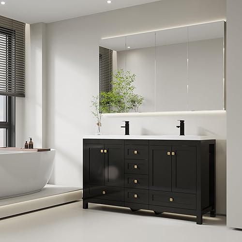Miniatura 72 de eclife Tocadores de baño de 30 pulgadas con lavabo, moderno gabinete de almacenamiento de baño de madera gruesa con fregadero empotrado, drenaje