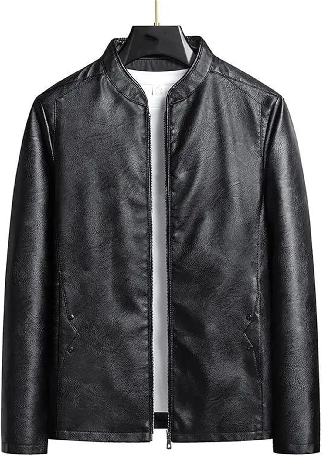 Men’s Fashion Lightweight Faux Leather Jacket Spring Casual Stylish Biker Coat
