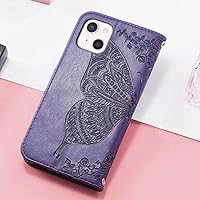 Vista 7 de Funda compatible con iPhone 14 tipo cartera para mujer, de piel sintética con relieve de mariposa, funda con tapa para tarjetas de crédito, ranuras