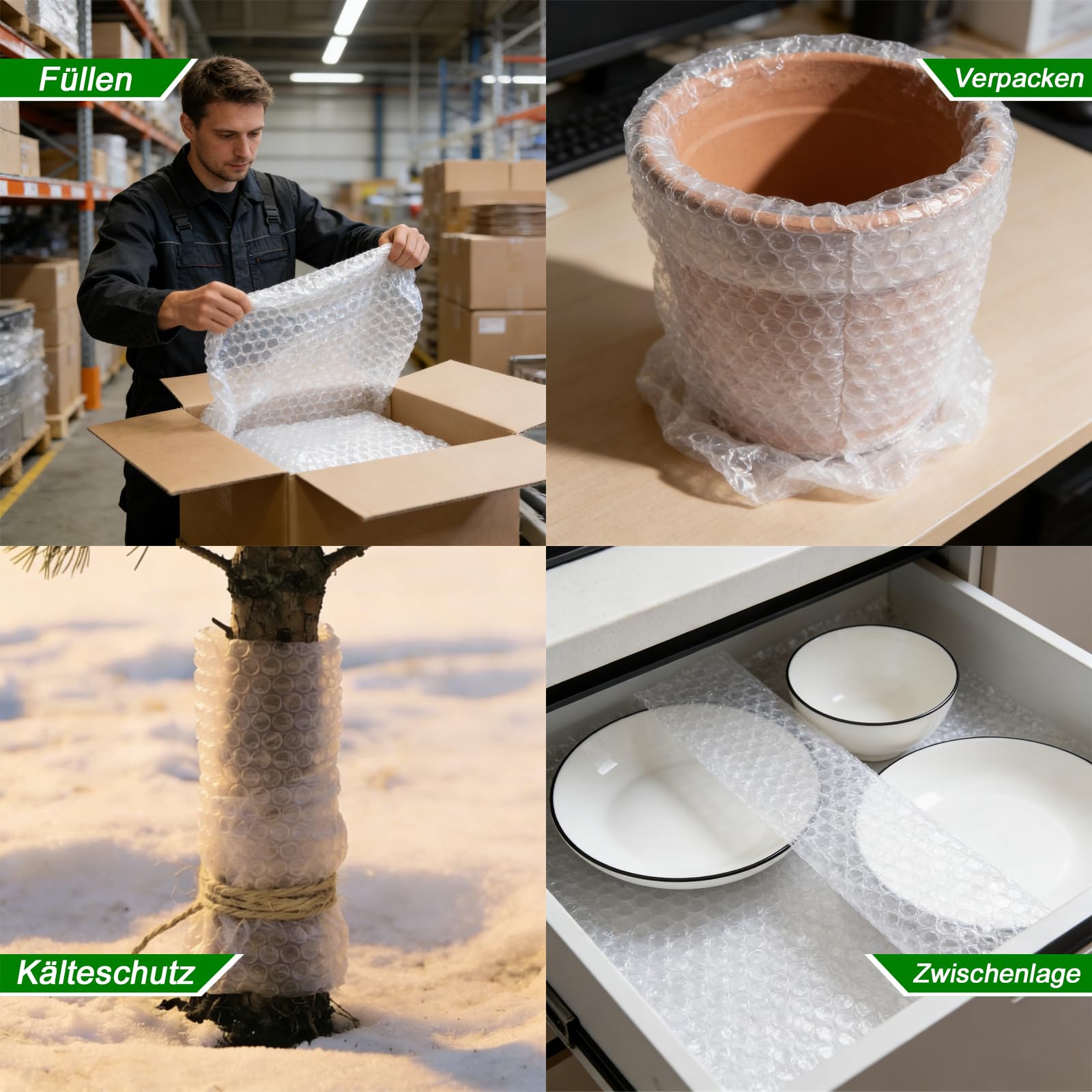 Luftpolsterfolie Rolle - Noppenfolie Verpackungsmaterial, für Versand,Umzug und Polstermaterial, leicht zu handhaben (3 Rolle 40cm x 10m)