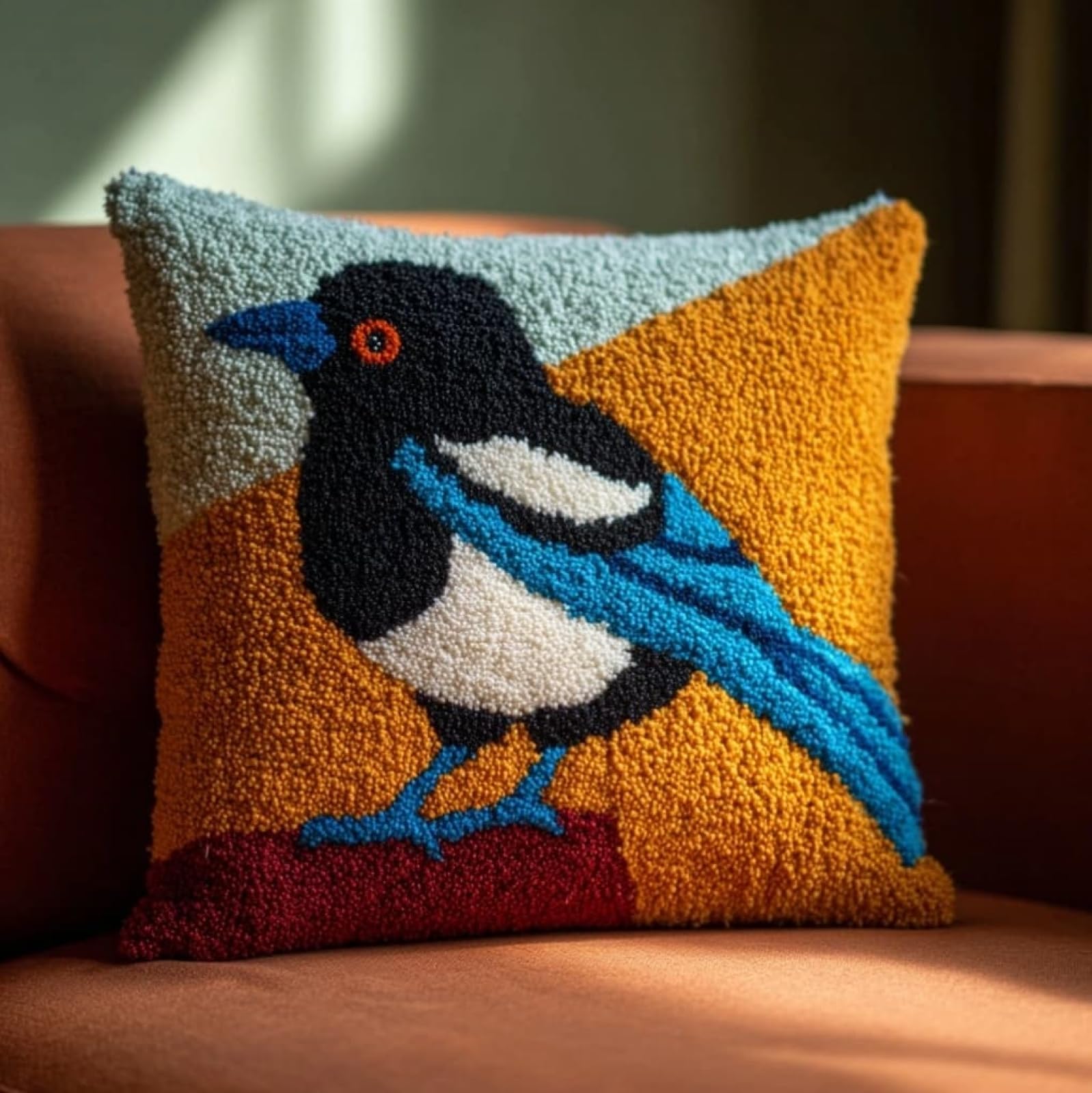 WallustrioaW 43x43cm Latch Hook Pillow Cover Kit,Sparrow