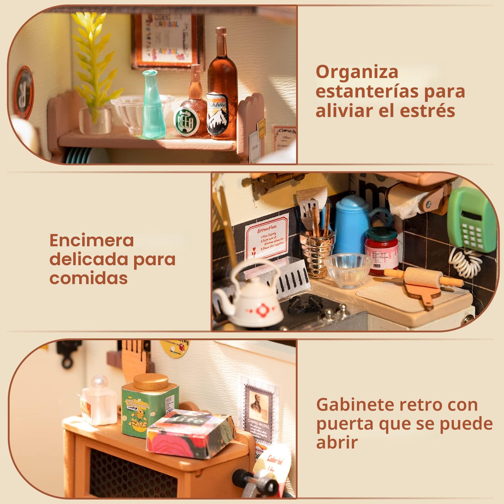 Rolife Casa de Muñecas Casa en Miniatura con Accesorios Hecha a Mano Kits Modelo para Adultos para Construir Juguetes Navidad Regalos de Cumpleaños para Mujeres (Homey Kitchen)