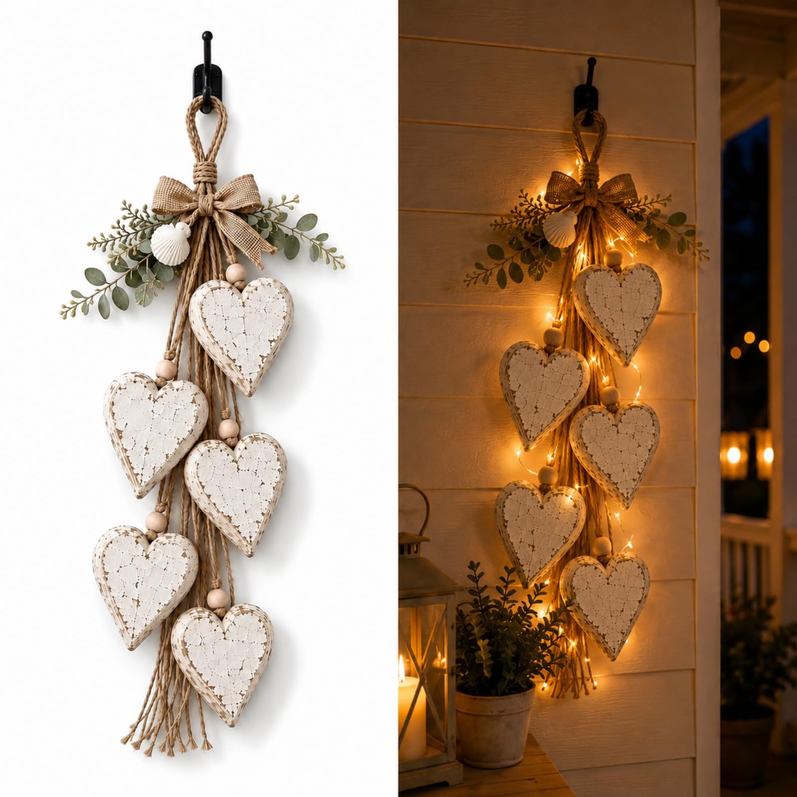 ZrdlqlLcjxy Hanging Heart Wall Decor with Lights，White