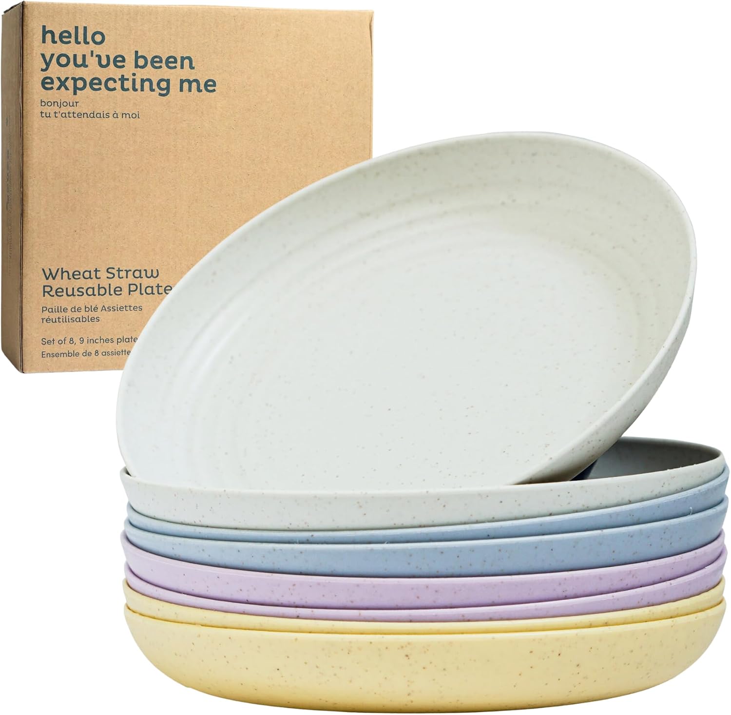 Deep Wheat Straw Plates Dinner Plates Sets for 8, Reusable,