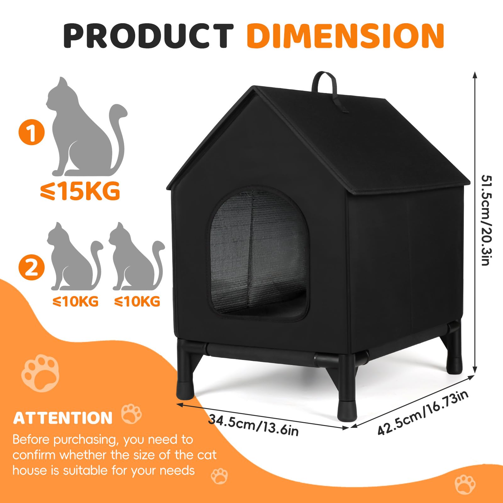 Cat House for Indoor and Outdoor Cats in Summer Waterproof, Fully Insulated Shelter for Stray and Feral Cats(Black) - Image 2