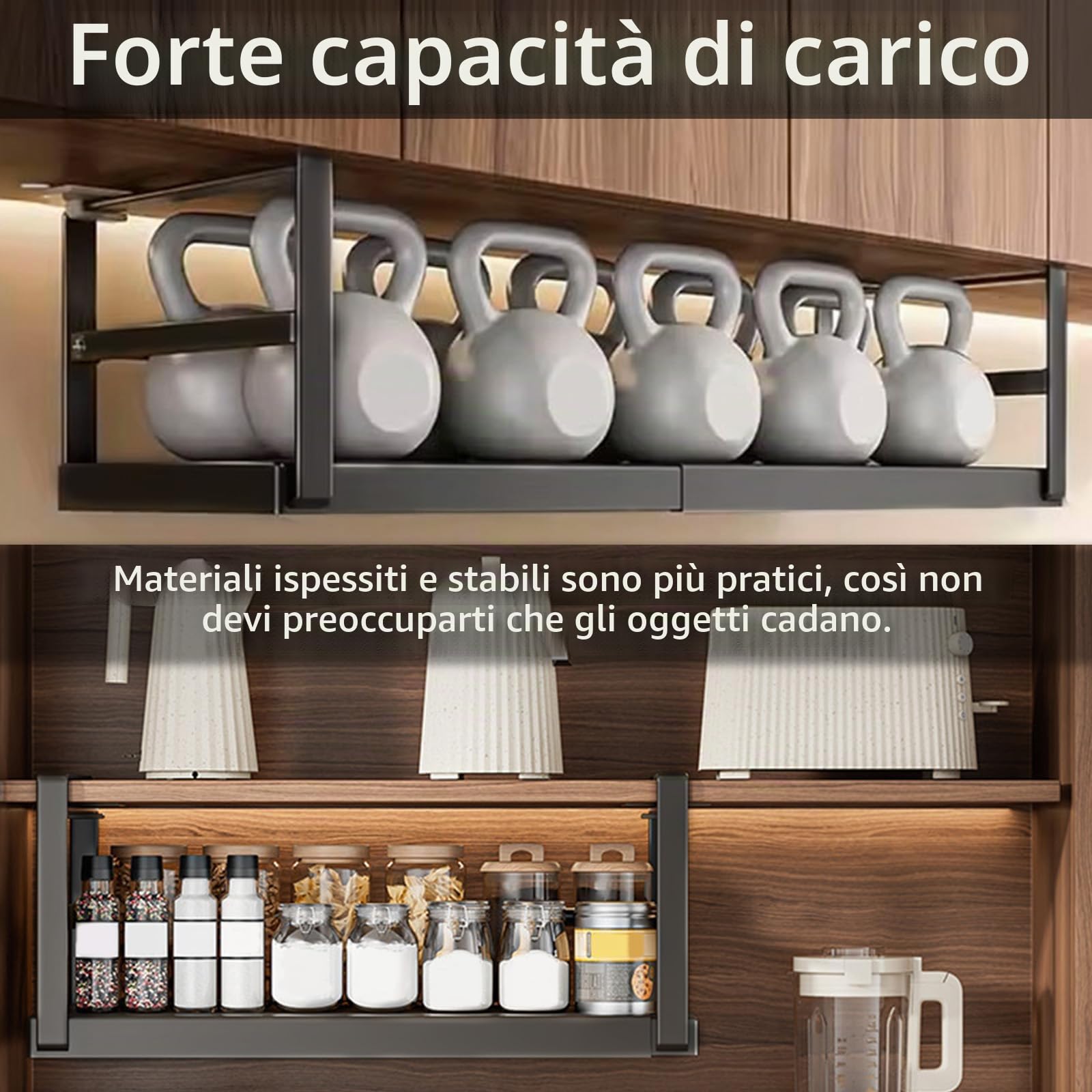 Mensola Sospesa Da Cucina, Mensola Regolabile Cestello Sottopensile In Metallo Portaspezie Estensibile In Larghezza 24-45cm Libreria Sospesa Per Sottopensile Da Cucina