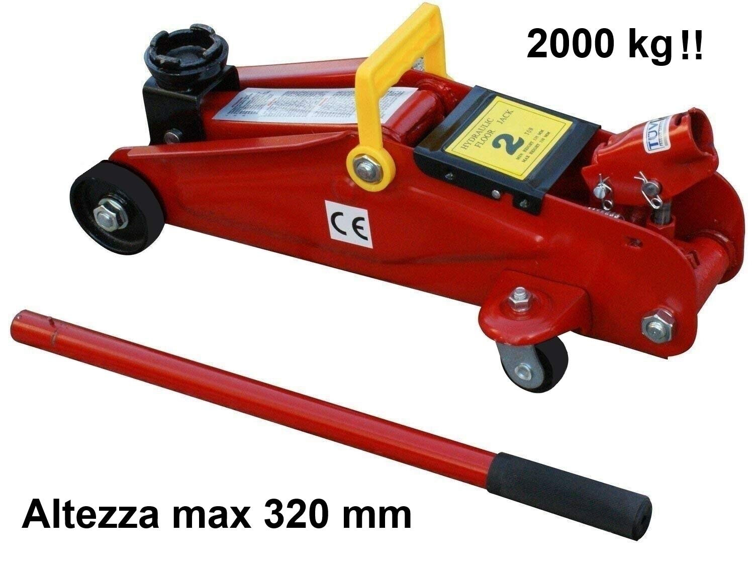 Martinetto idraulico a carrello 2T 2000Kg alzata 320 mm Cric Sollevatore
