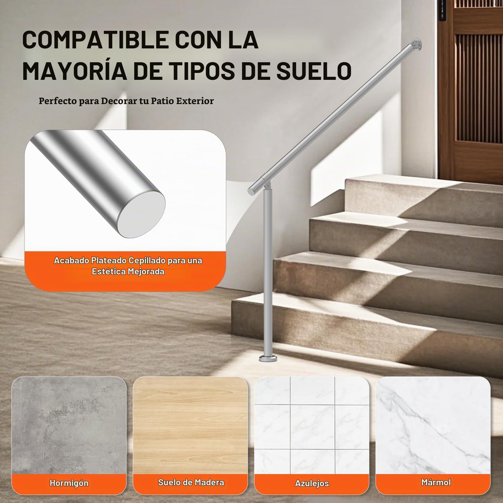 VEVOR Barandilla de Escalera 120 cm Pasamanos de Escalera para Escalones Exteriores de Acero Inoxidable Montaje en Pared y Suelo con Kit de Instalación para Personas Mayores, Porche, Terraza, Plata