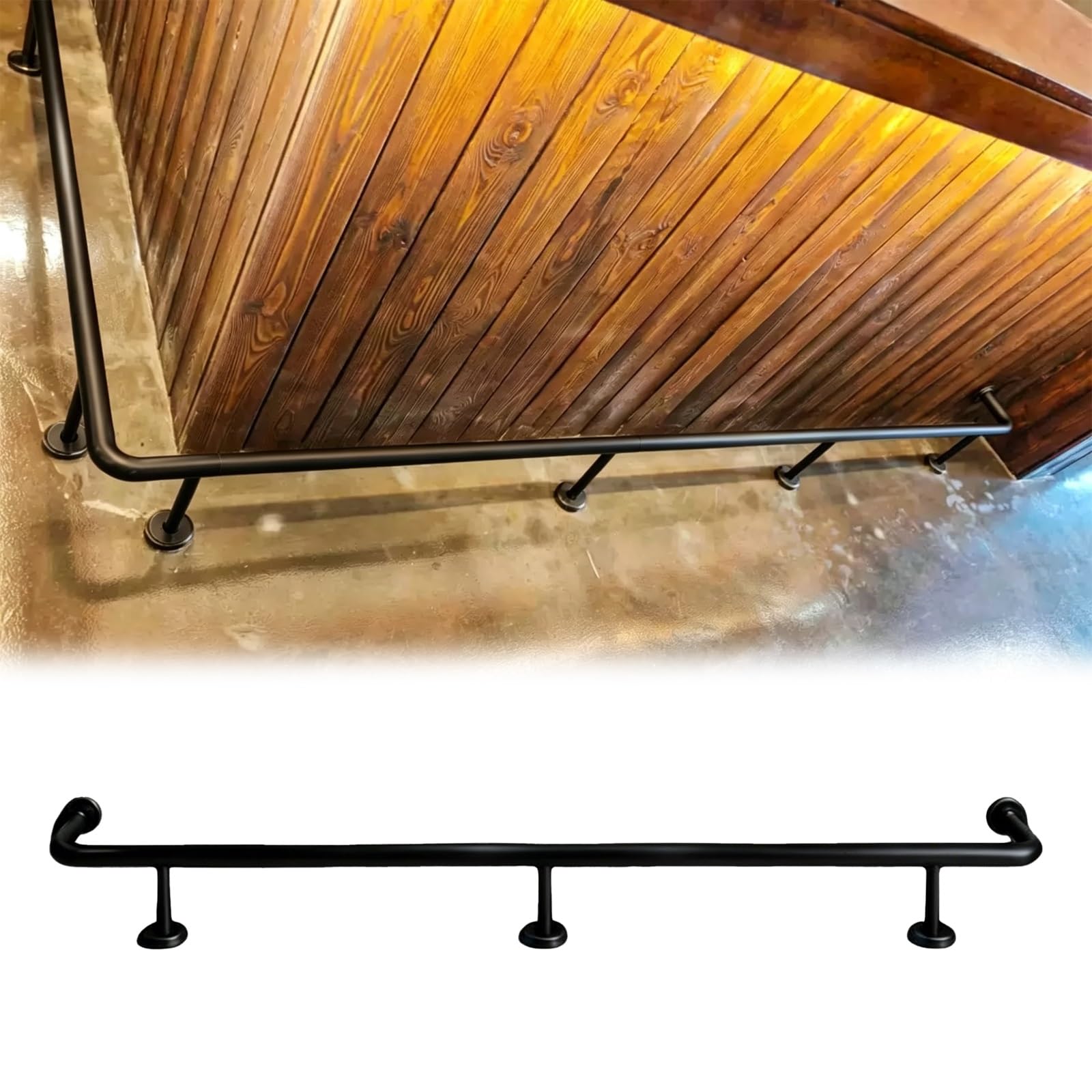 ZJKXJH Bar Foot Rest Rail with Floor Supports, Heavy Duty Foot Rail Kit for Kitchen Island, Home Bar, Restaurant Counter And Cafe Seating(Black,19.2ft)