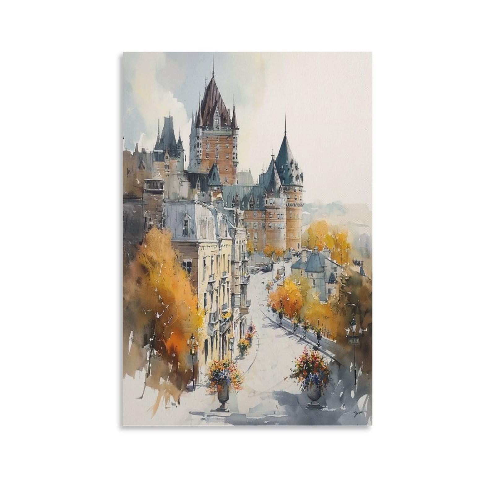 LCYNNH Quebec City Watercolor Print 20x30inch(50x75cm) Vintage Travel Poster Watercolor Canvas Art