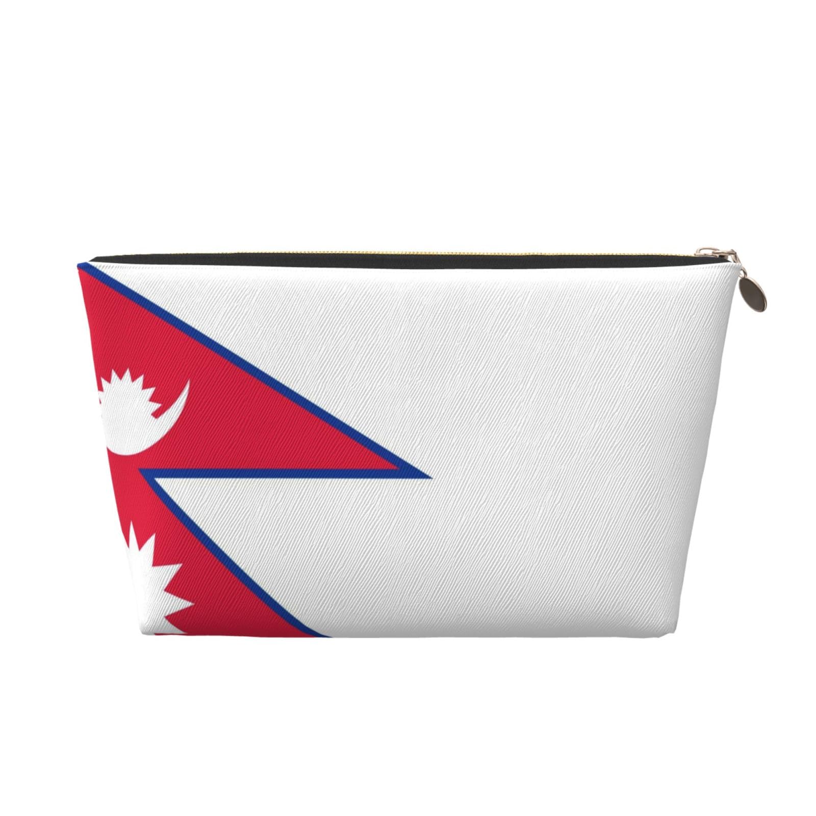 Flag of Nepal Leather Travel Makeup Bag-Waterproof Cosmetic Pouch