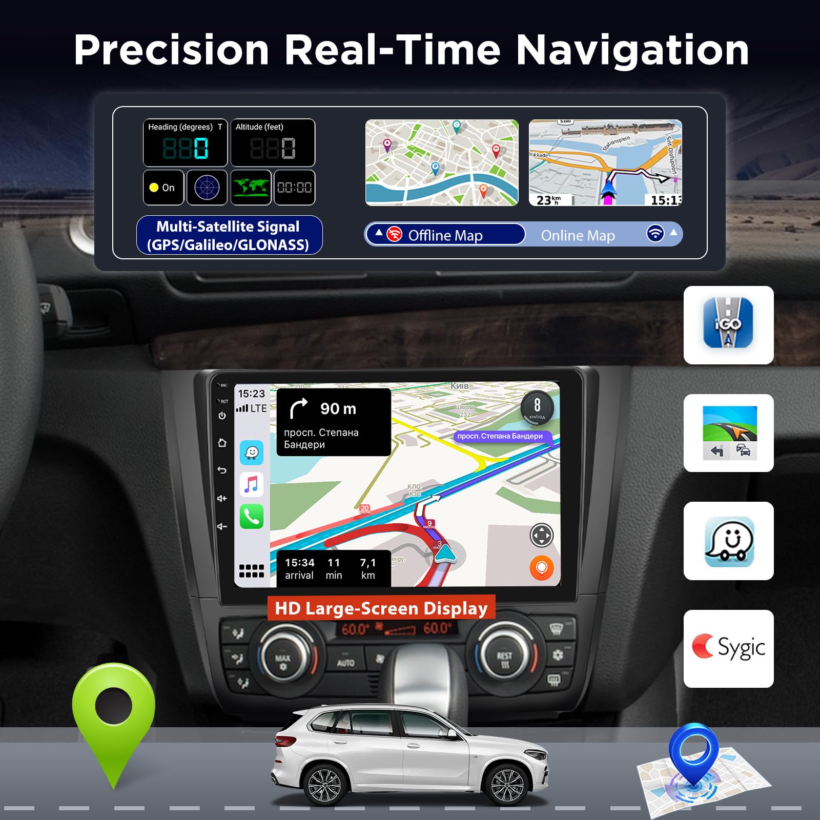 Radio de Coche Android 4+64G para BMW Serie 1 E81 E82 E87 E88 2004-2012, Pantalla táctil 9" 2.5D 1280×720 Autoradio, CarPlay y Android Auto inalámbricos, GPS WiFi Sonido DSP + Cámara Trasera AHD