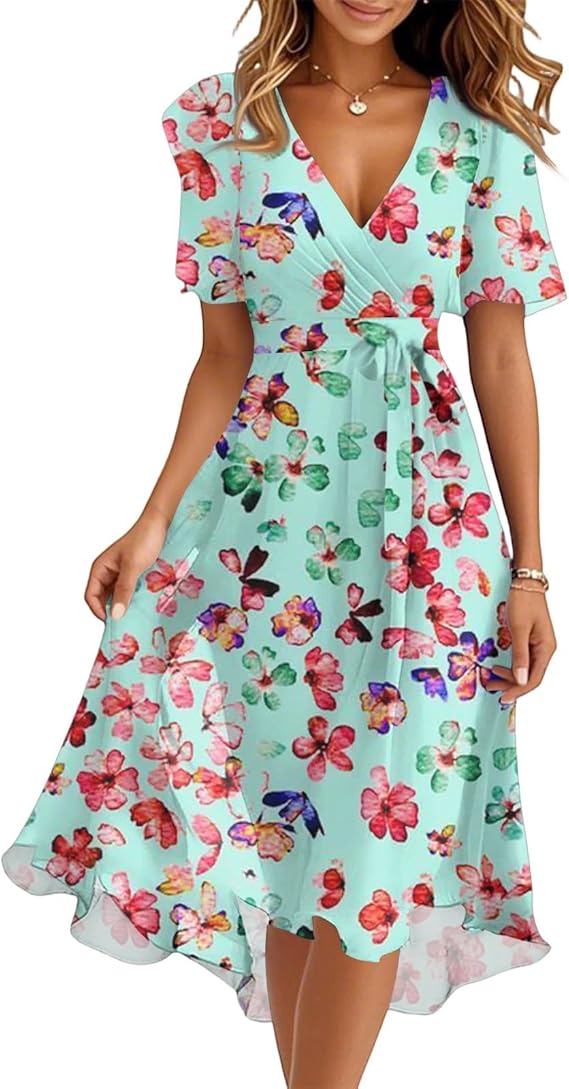Spring Summer Chiffon Midi Dresses for Women 2025 Elegant Classy Wedding Guest Floral Formal Cocktail Prom Dress