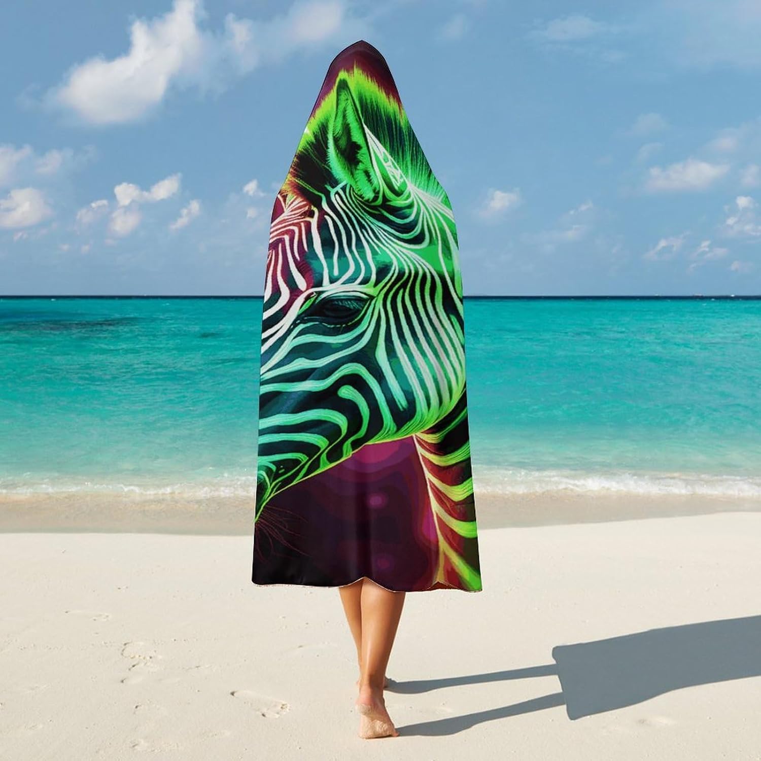 Glowing Zebra Hooded Blanket Cozy And Functional,Wearable Blanket Hoodie for Women Men,Blanket Poncho Presents40 x50