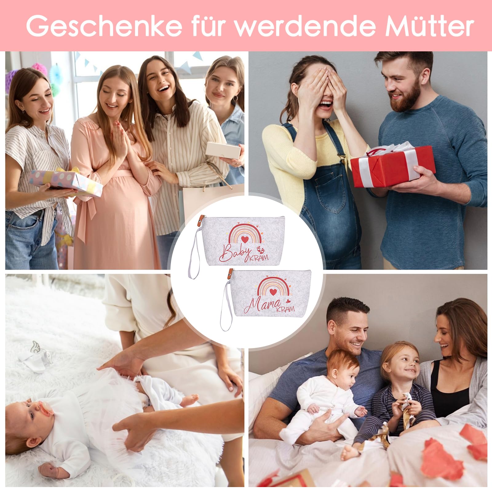 Lot de 2 sacs de clinique en feutre avec fermeture éclair pour futures mamans