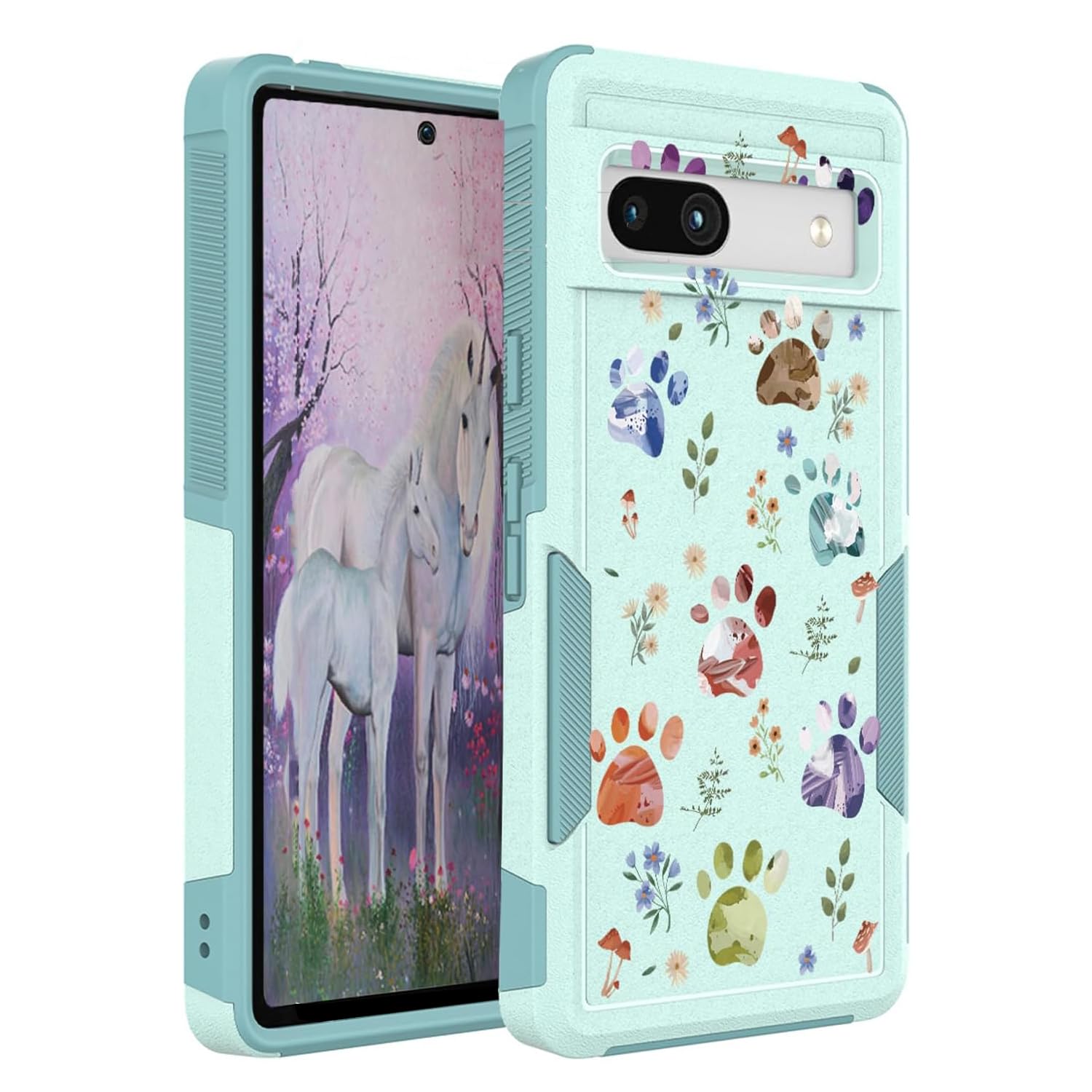 Ftonglogy for Google Pixel 7a 5G Case: Cute Flowers Floral Design for Girls Women Slim Fit with Soft TPU Bumper Silicone Cell Phone Cover (Dog Paw)