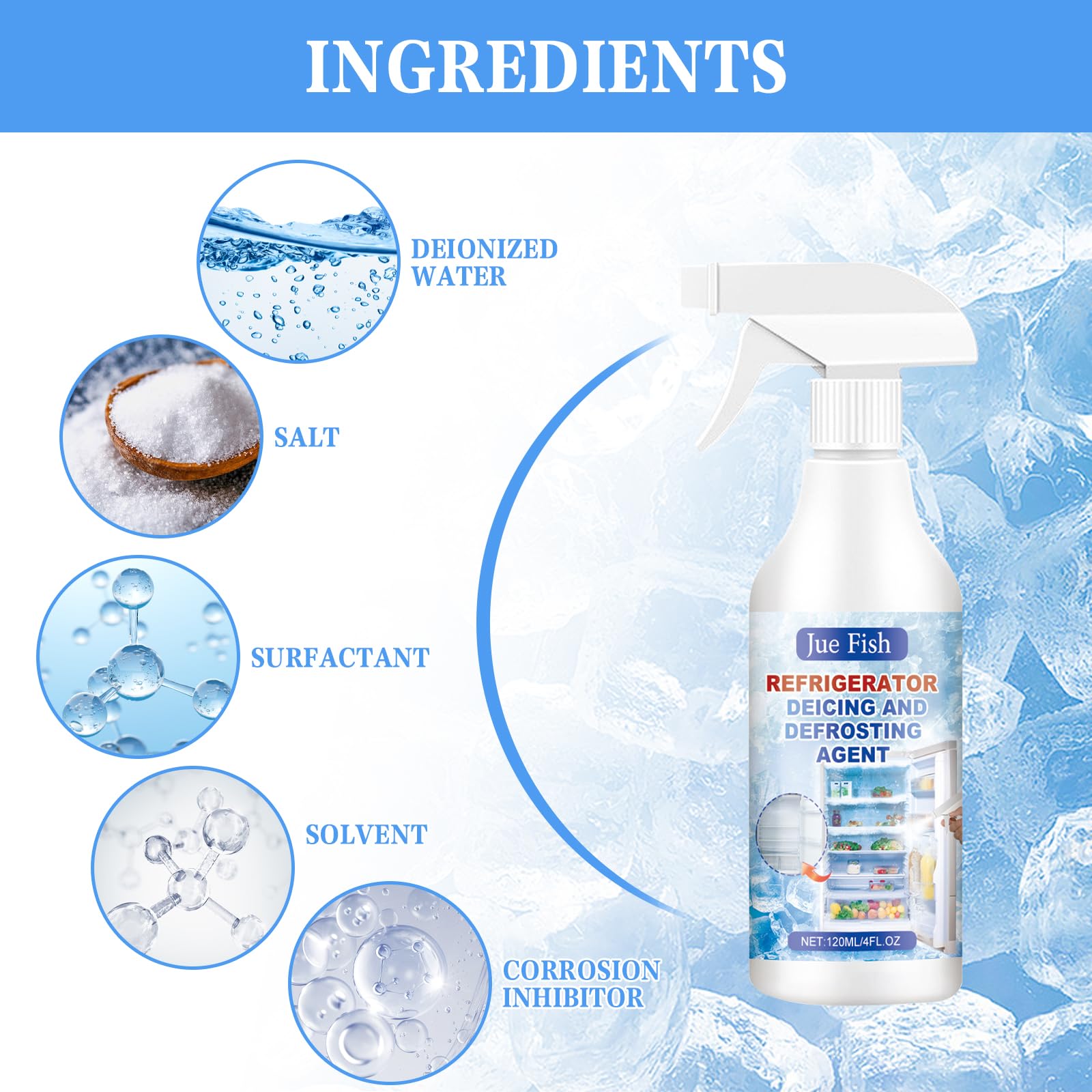 Hainue Środek do czyszczenia zamrażarki, spray do odmrażania w sprayu 120 ml, spray do zamrażalnika, do lodówek, odmrażania